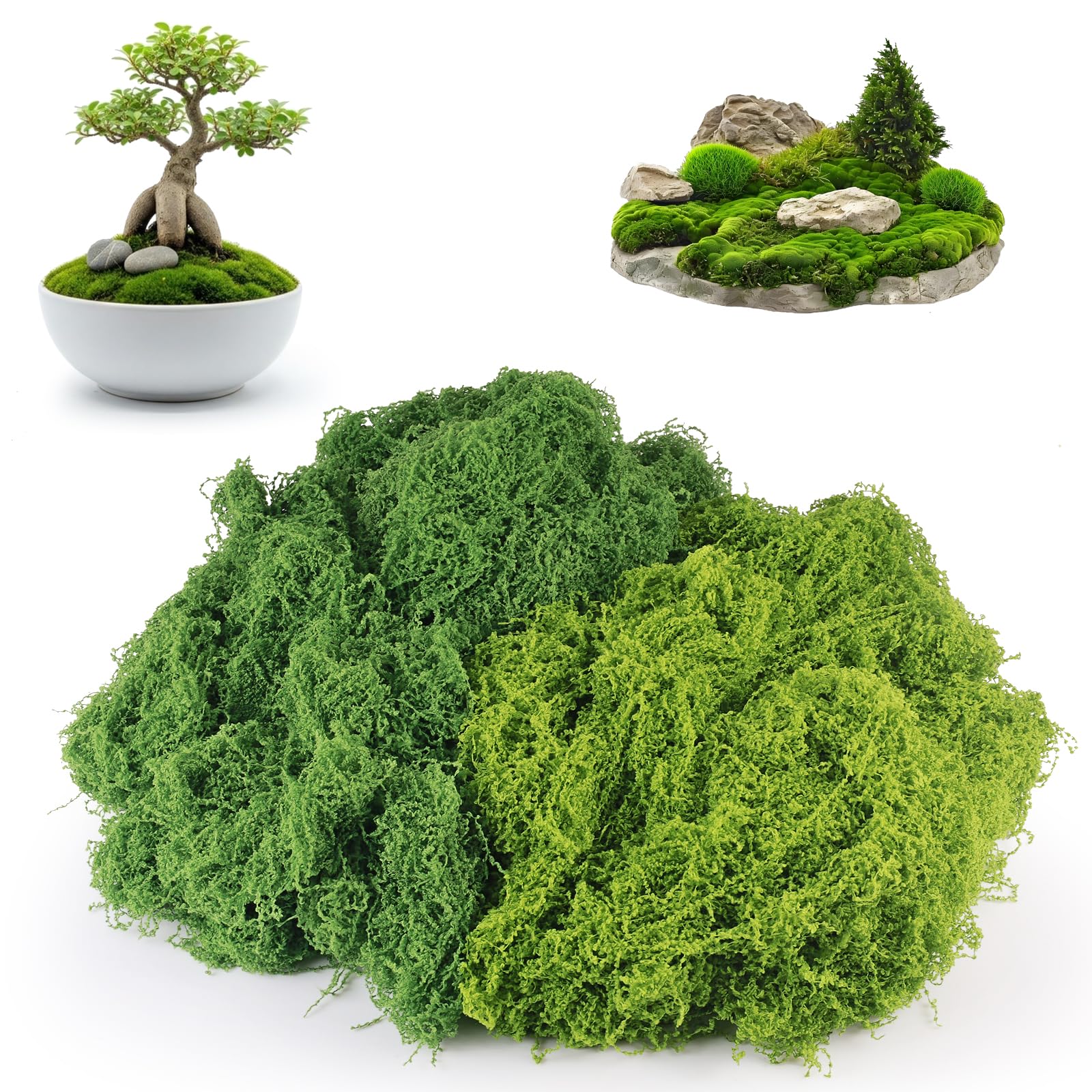 WENXINWIN Fake Moss 120g Artificial Moss - Dark Green & Light Green for Indoor Plant Pots, Crafts, Decor, Model Making, Landscaping — image 1