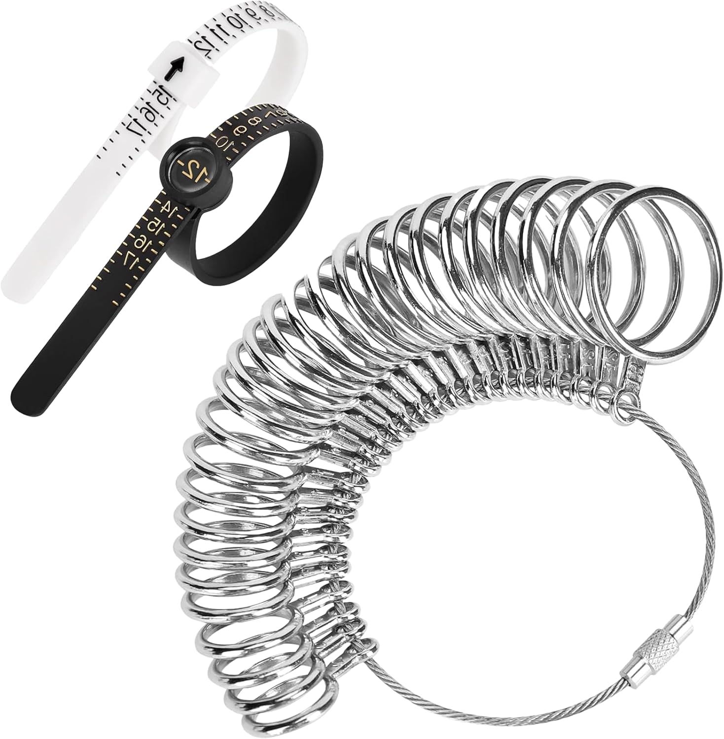 Ring Sizer Measuring Tool Kit, Ring Mandrel Measurer,27 PCS Premium Stainless Steel Measuring Ring Tool, 3PCS Reusable Finger Size 1-17 USA Rings Size with Magnified Glass