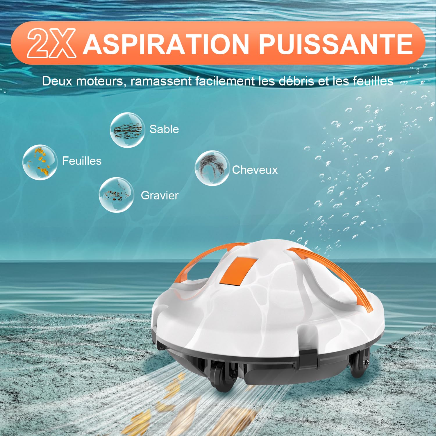 (2026) GAMPLAE Robot Piscine sans Fil, Aspirateur Piscine à Double Moteur Puissante Aspiration, 130 Minutes de Nettoyage, Auto-Stationnement, Robot Piscine Idéal pour Les Piscines Hors Sol 102㎡