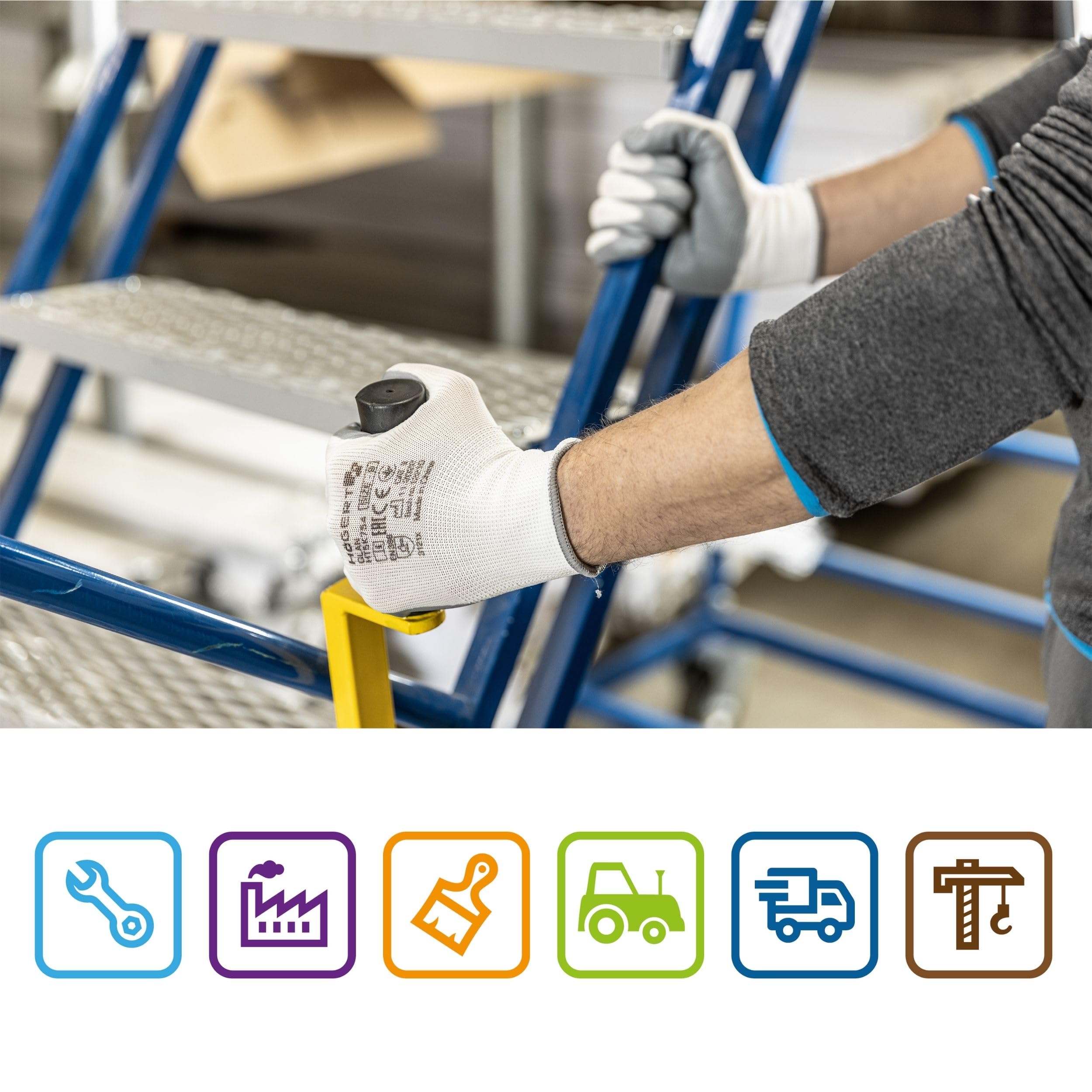 Högert Technik Guanti protettivi rivestiti in nitrile GLAN, bianco/grigio, taglia 9, 12 paia/confezione, resistenti agli strappi e ai punti, ecologici, ideali per lavori di precisione