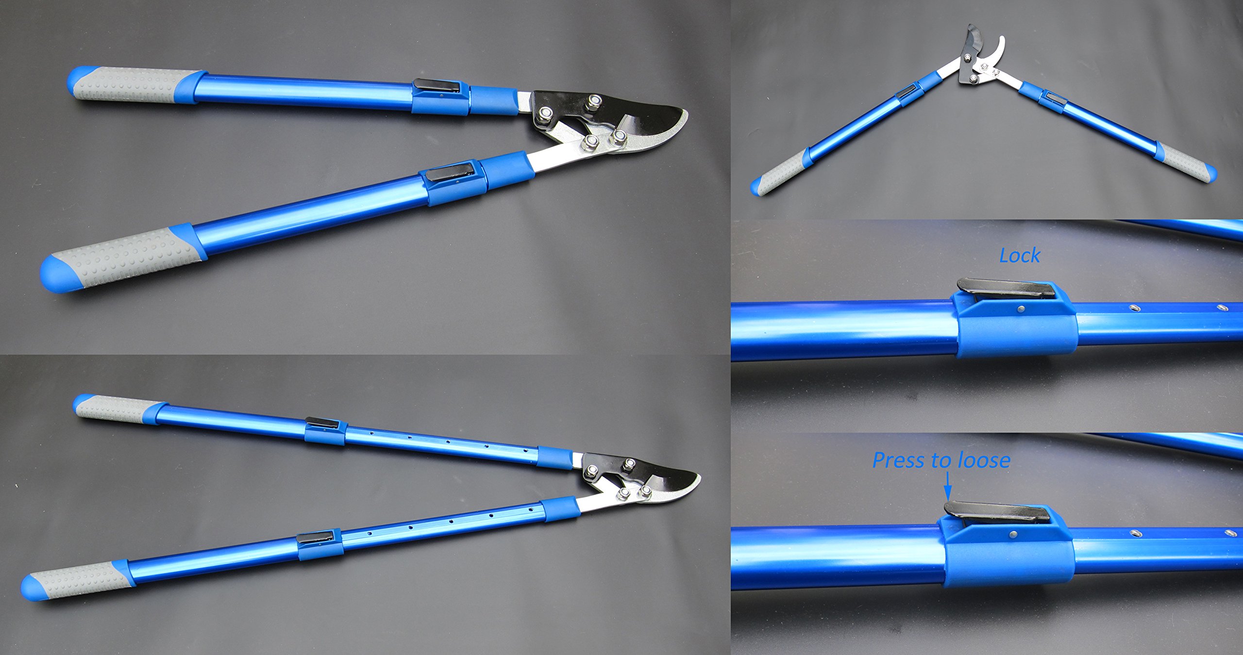 Professionelle Compound Action, Lopper – erweiterbar von 30 cm bis 40 cm –-Edelstahl, Klinge aus Aluminium, Soft-Touch-Griff, Hebel Kraft Telescopic Lopper 40-inch