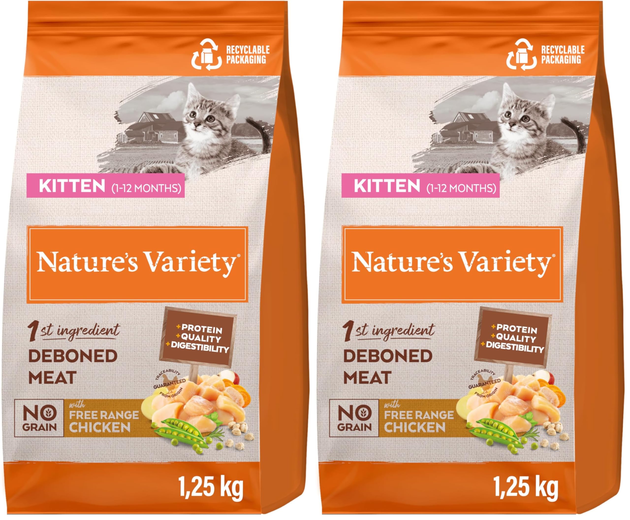 Nature's Variety Selected, Cibo per Gattini con Pollo Allevato a Terra Disossato 1.25 Kg (Confezione da 2)
