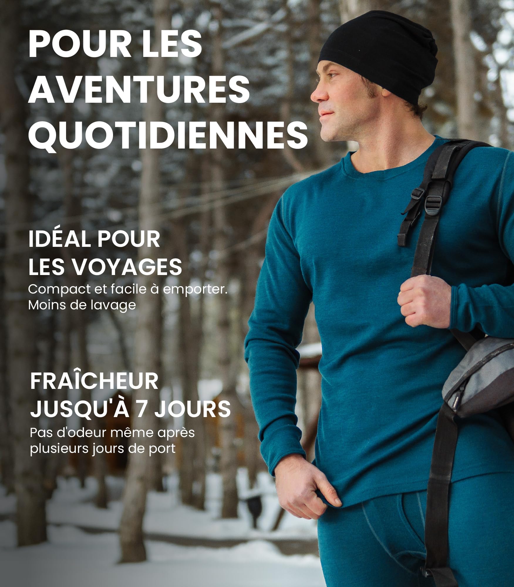 Merino.tech 100% sous Vetement Merinos Homme - Haut et Bas + Chaussettes (Large, 320 Army Green)