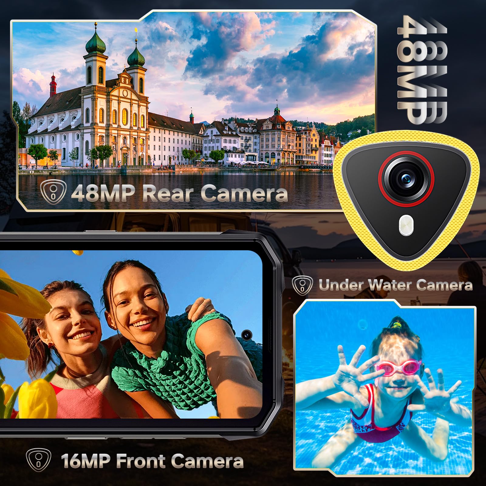 CUBOT Kingkong Mini 4 Rugged Smartphone Android 15, 16GB+128GB/1TB Telefono Indistruttibile, 90Hz 4.7'' Display, Campeggio Luce, 48MP, 4700mAh Celluare Antiurto, 4G Dual SIM/NFC/IP68/Widevine L1