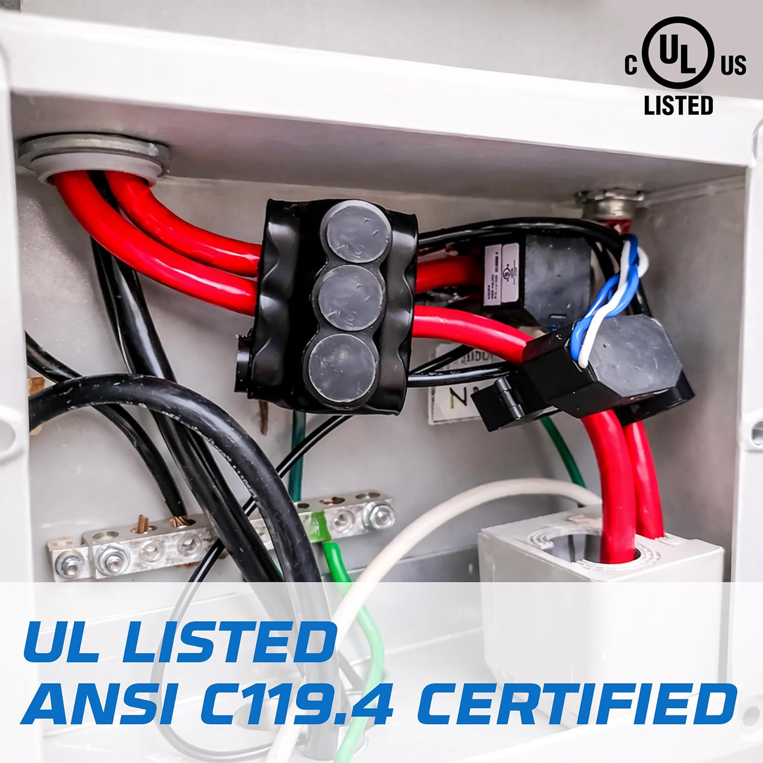 OHLECTRIC Insulated Wire Connector 3 Port Dual Side Entry for 250-6 Wire Range Lugs with 5/16 Hex Screw, Pre-Filled with Oxide Inhibitor - Wire Connectors, Electrical Connectors, Wire Tap