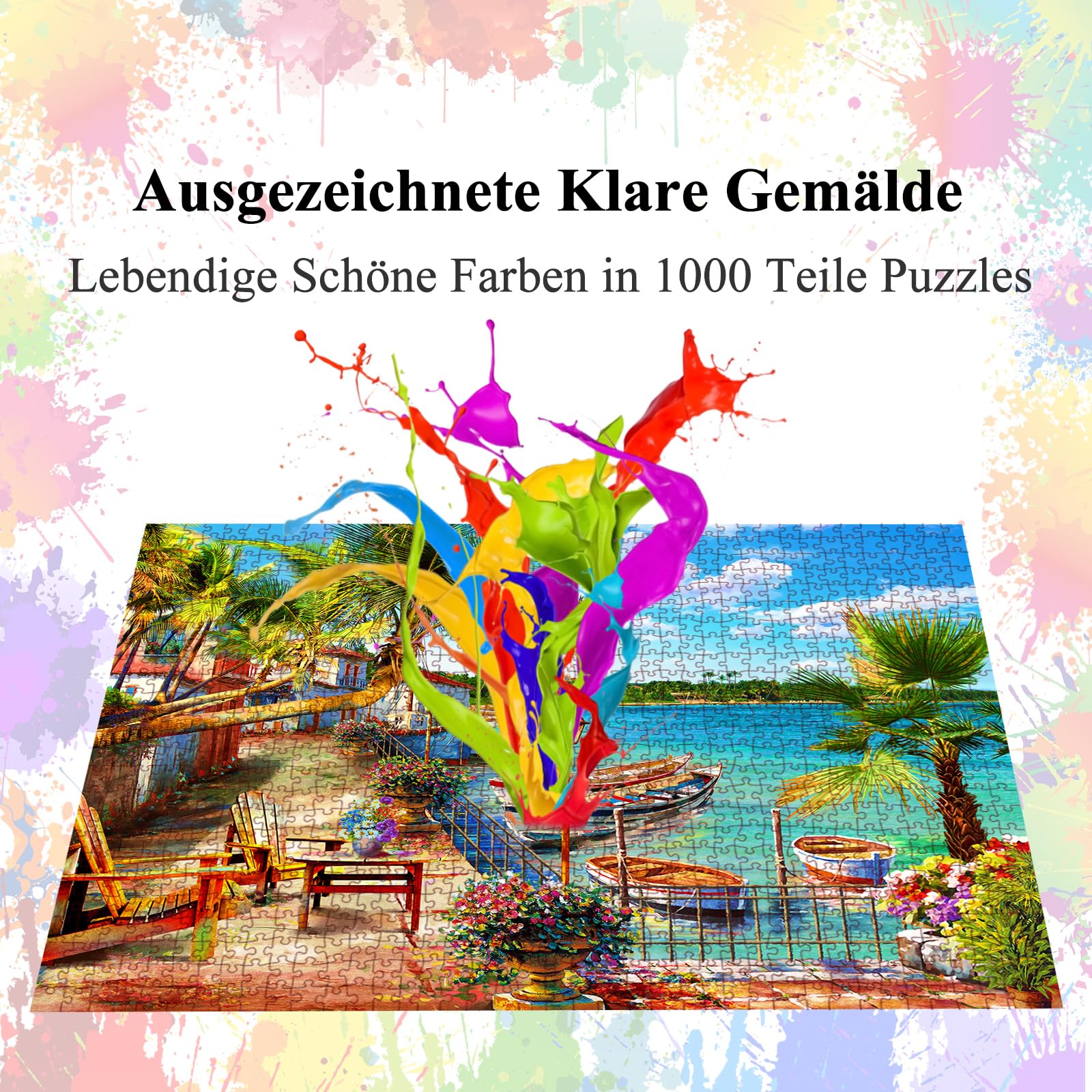 1000 Teile Puzzle Für Erwachsene – Sommer-Strand-Motiv, Mit Buchstaben Auf Der Rückseite, Staubfrei, 70x50 Cm