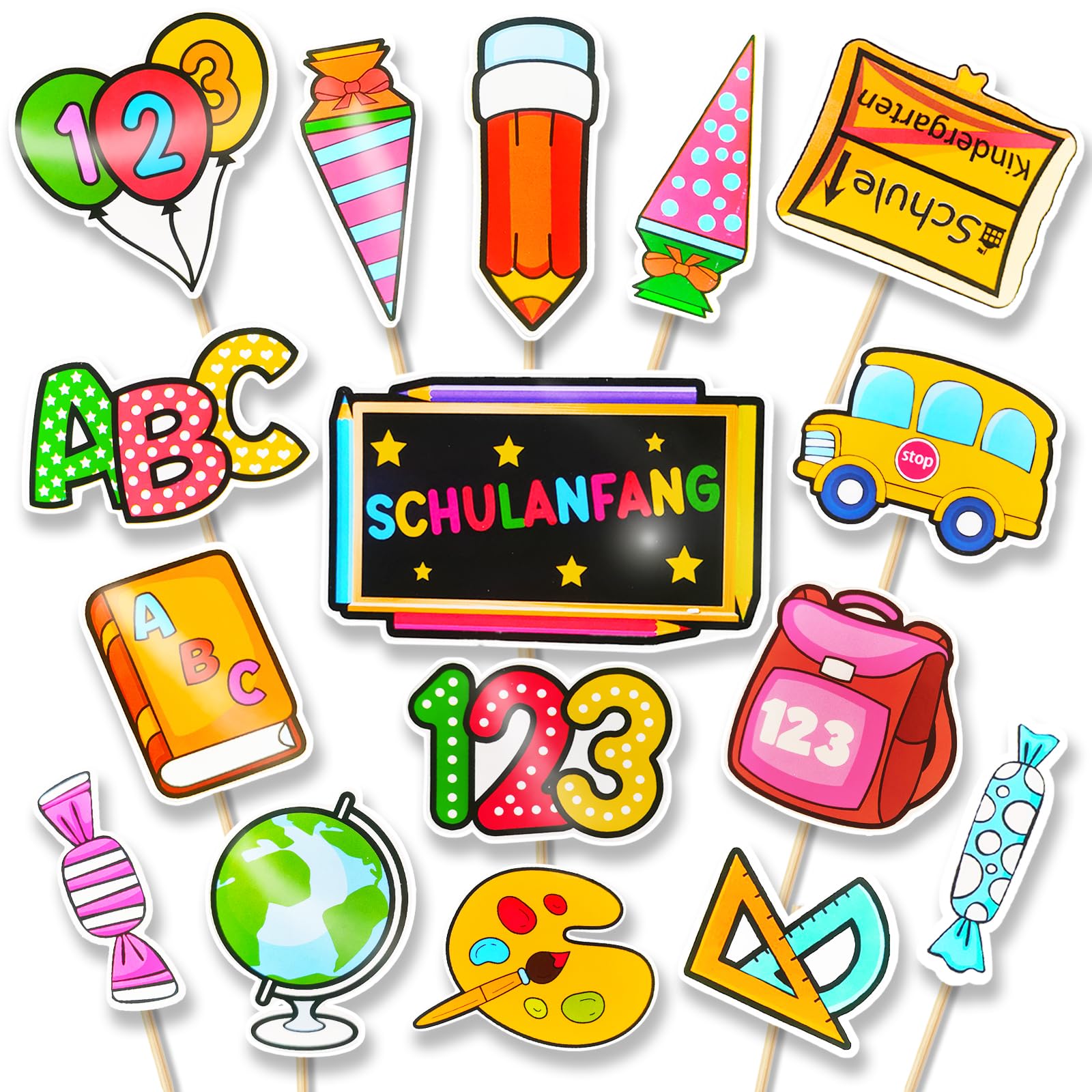 17 Stück Tortendeko Einschulung, ABC 123 Schultüte Cupcake Topper, Schulanfang Tortendeko Schulkind 2026 Füllung Schultüte, Kuchendeko Schulanfang Mädchen Junge 1. Schultag Schulanfang Party Deko