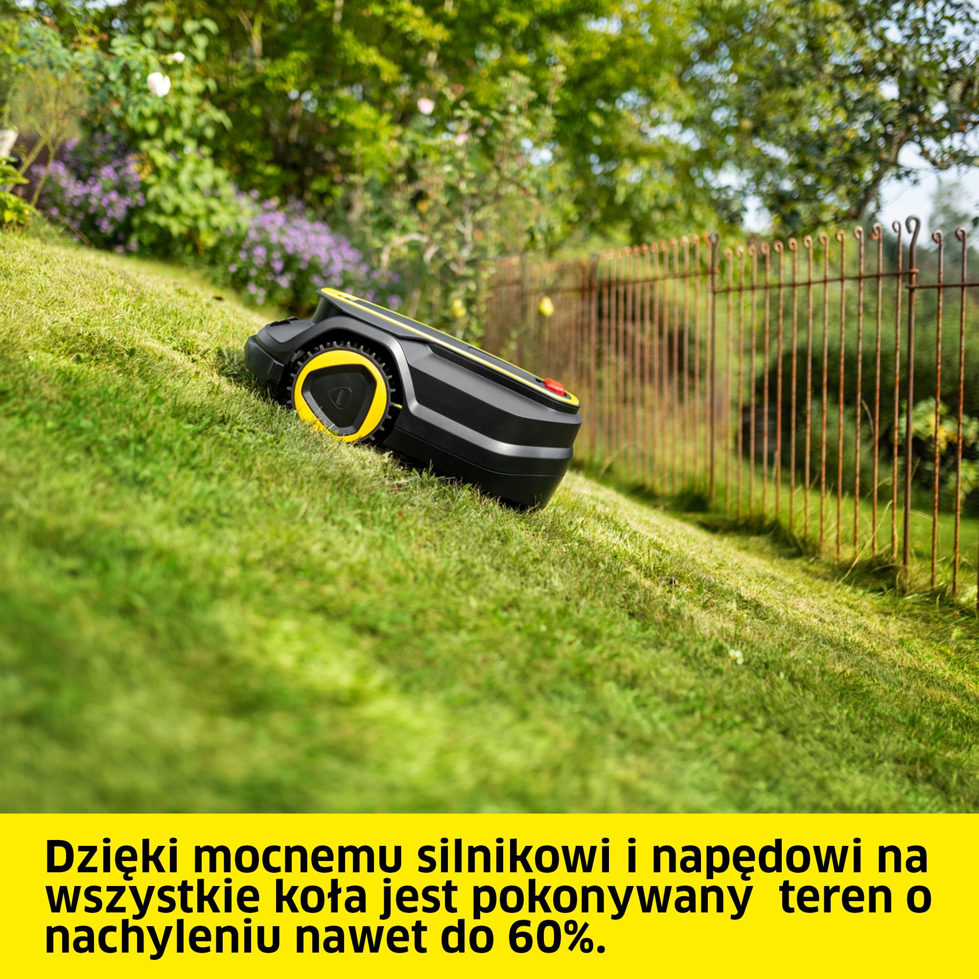 Kärcher robot koszący RCX 4 bez kabla ograniczającego, wydajność do 1.500 m², koszenie równoległymi pasami, do 60% nachyleni, napęd 4x4, rozpoznawanie jeży, GPS + RTK + kamera