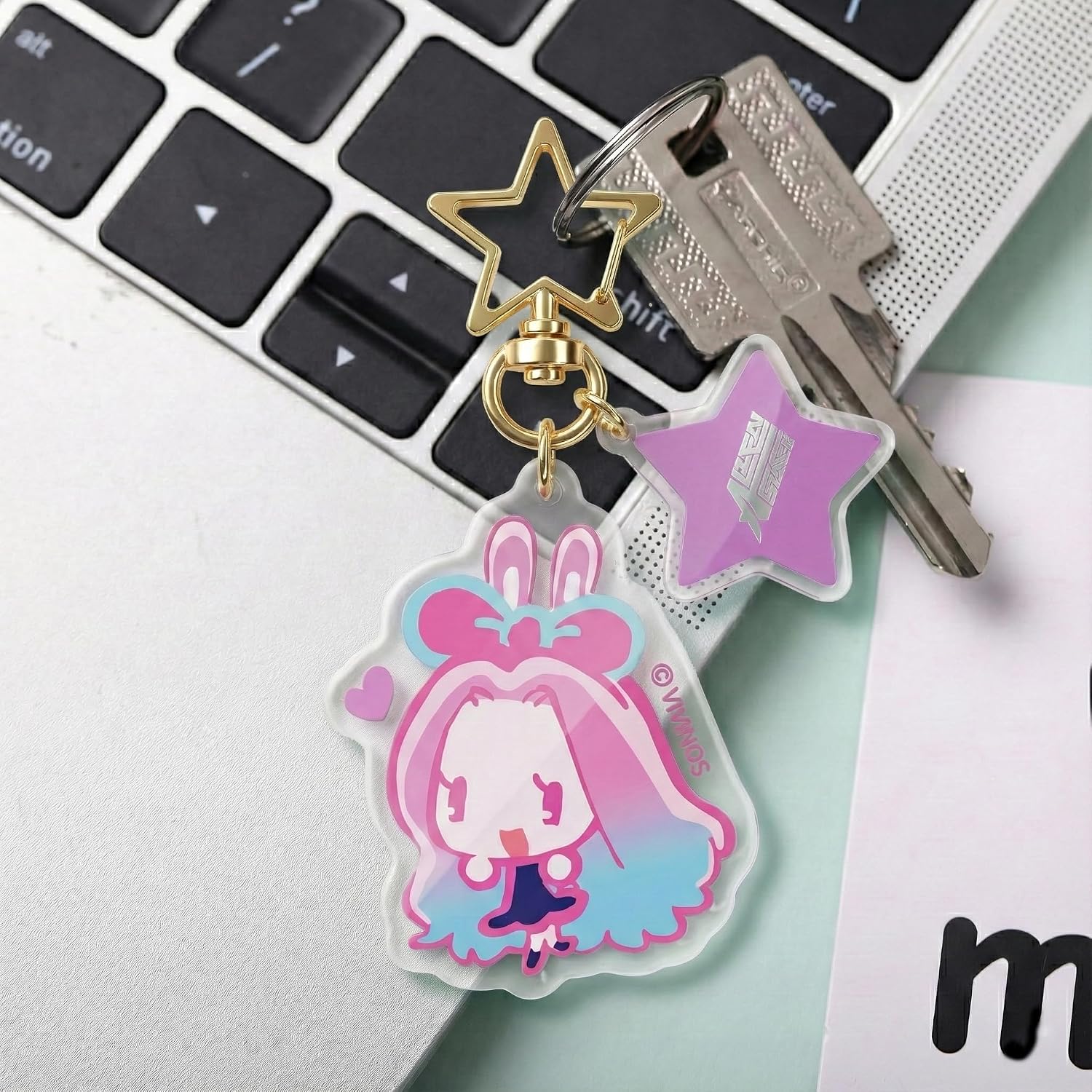 YJacuing Alien Stage Rabbit Series Chibi Acrylic Keychain, Officially Licensed Anime ALNST Collectible Bag Charm Pendant