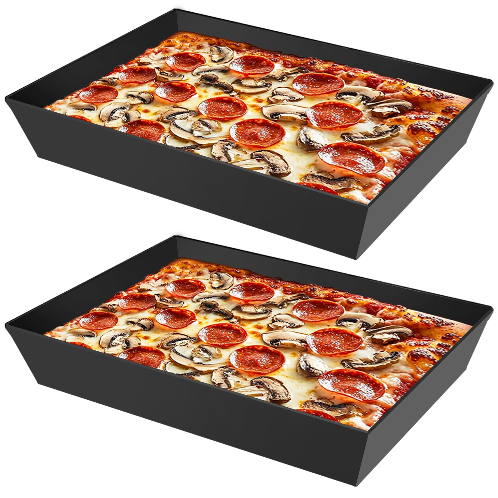 Lloyds, plaque à pizza profonde (antiadhésive, sans BPA), 35,6 x 25,4 x 6,3 cm, moule à pizza rectangulaire anodisé dur, ustensiles de cuisine pré-assaisonnés (2)