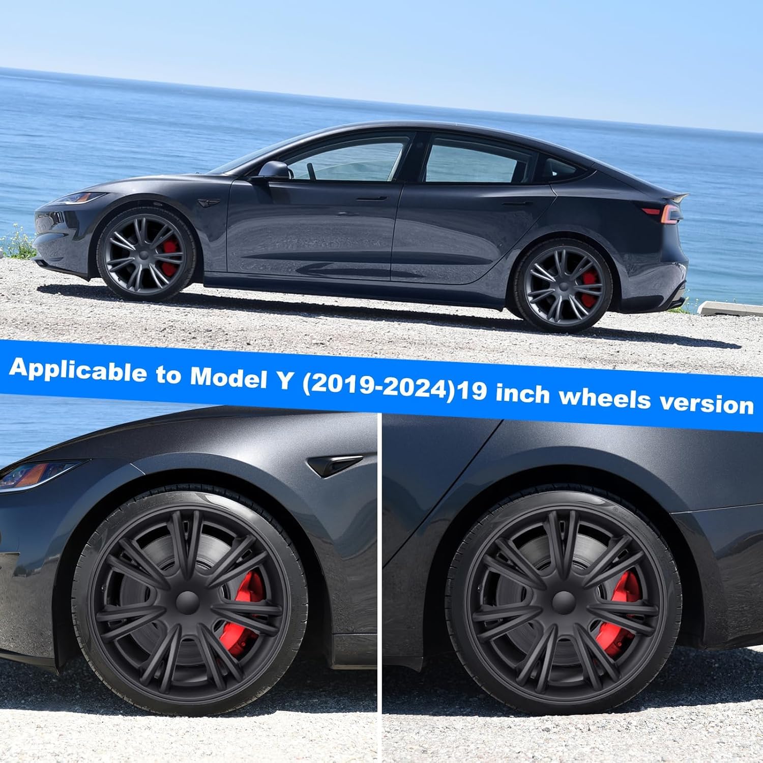 Wheel Cover for Model Y 19 Inch 2019 2020 2021 2022 2023 2024 Upgrade Abs Matte Black Hubcaps (Sports)