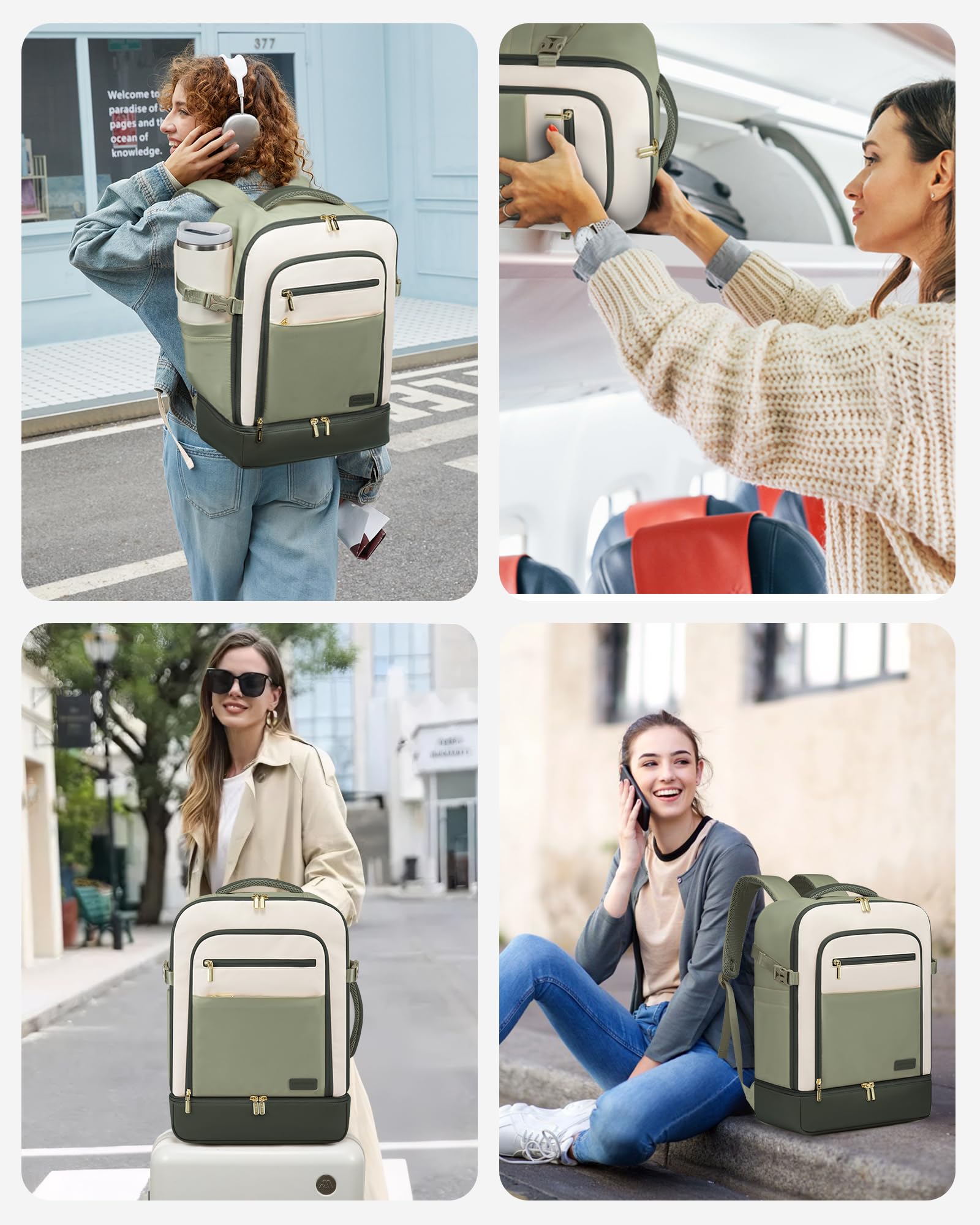 LOVEVOOK Sac à dos de voyage cabine avec compartiment à chaussures séparé, 40L pour femmes avec compartiment humide et sec, pour ordinateur portable de 17 pouces, bagage à main pour voyage.