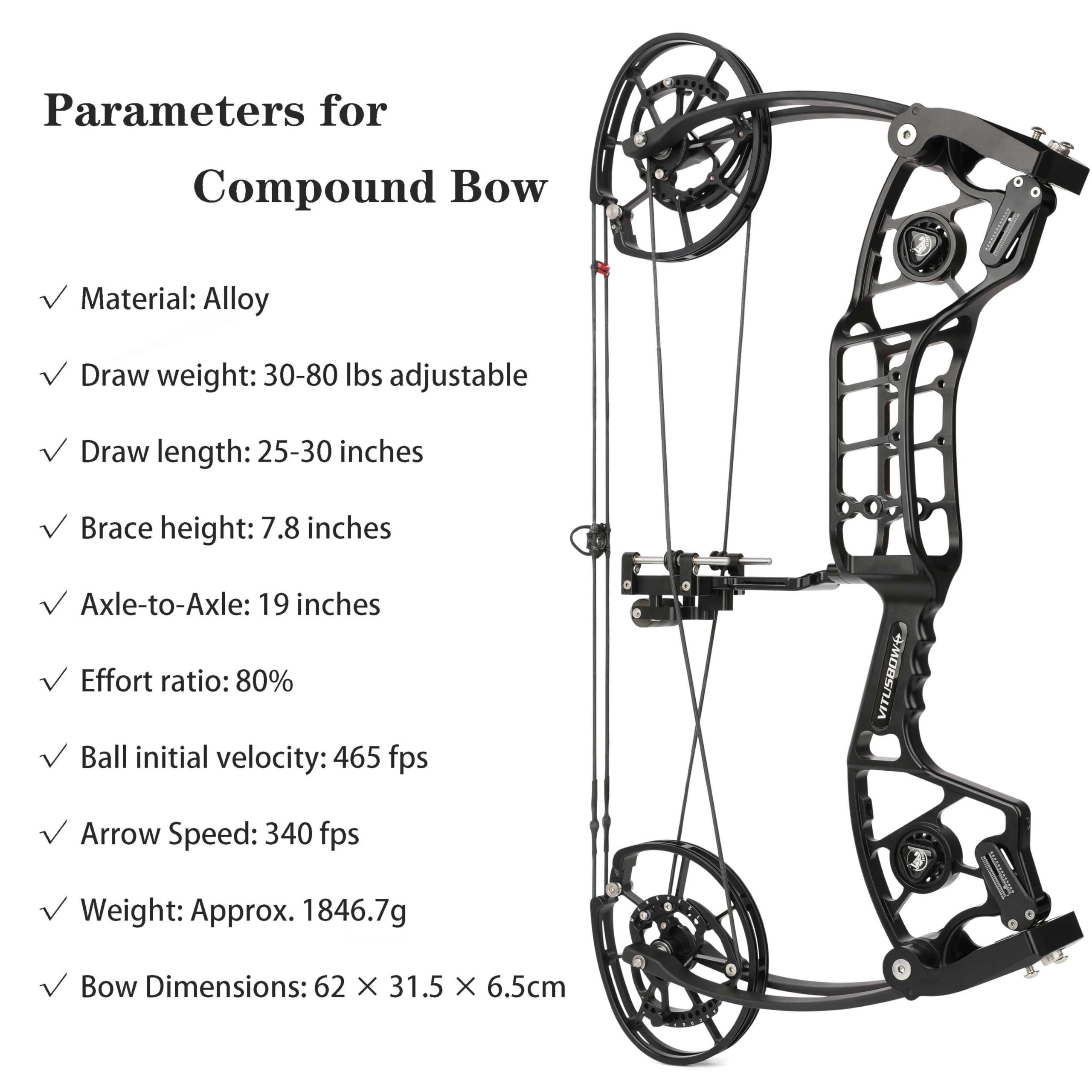 Verstellbarer Dual-Use-Compoundbogen Bogenschießen 30-80 lbs Jagdbogen & Zielübungsbogen Visualisiertes Zugkraftsystem Let-Off: 80%