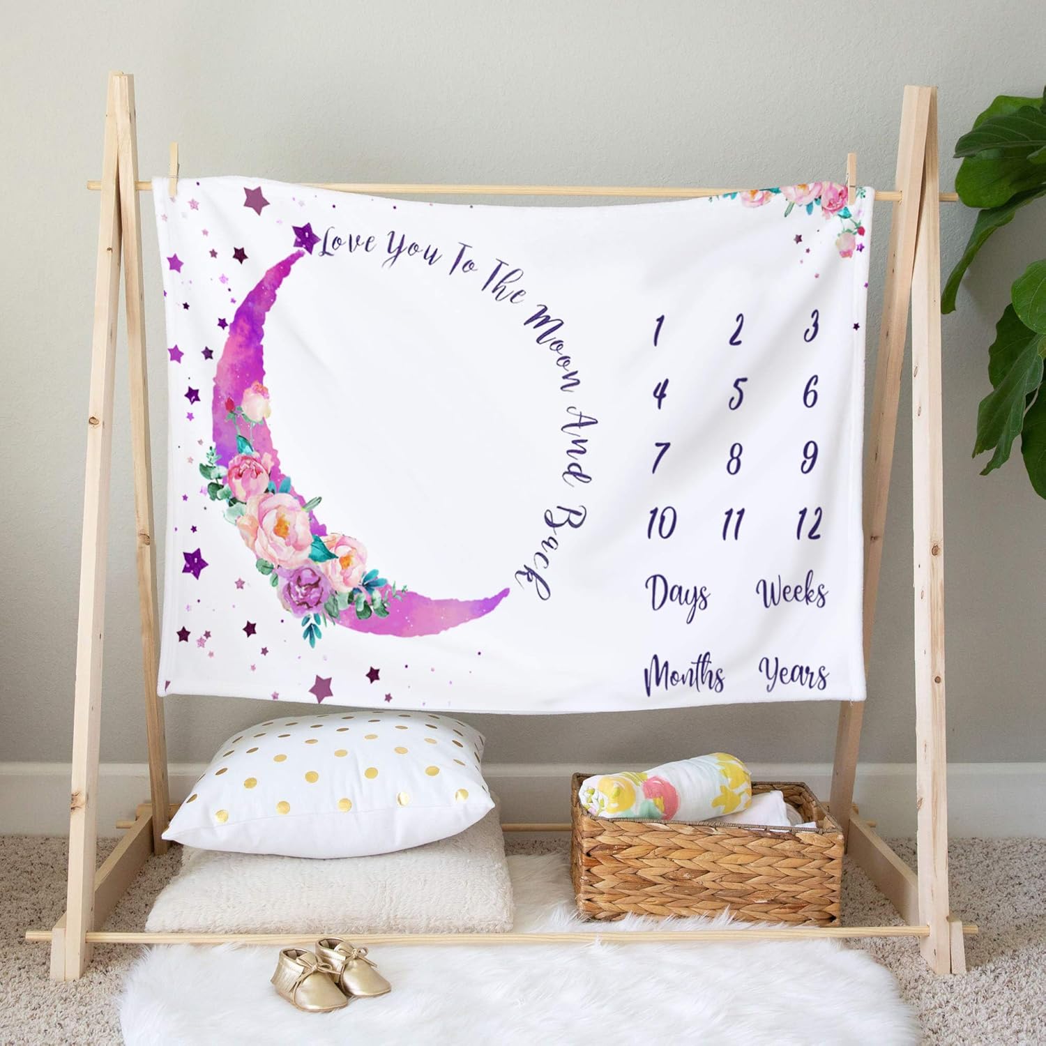 Baby Milestone Blanket Girl Monthly Age Blanket Moon Soft Infant Monthly Milestone Blanket Boy Baby Shower Blanket Includes Headband Wreath Frame 50"x40" : Baby