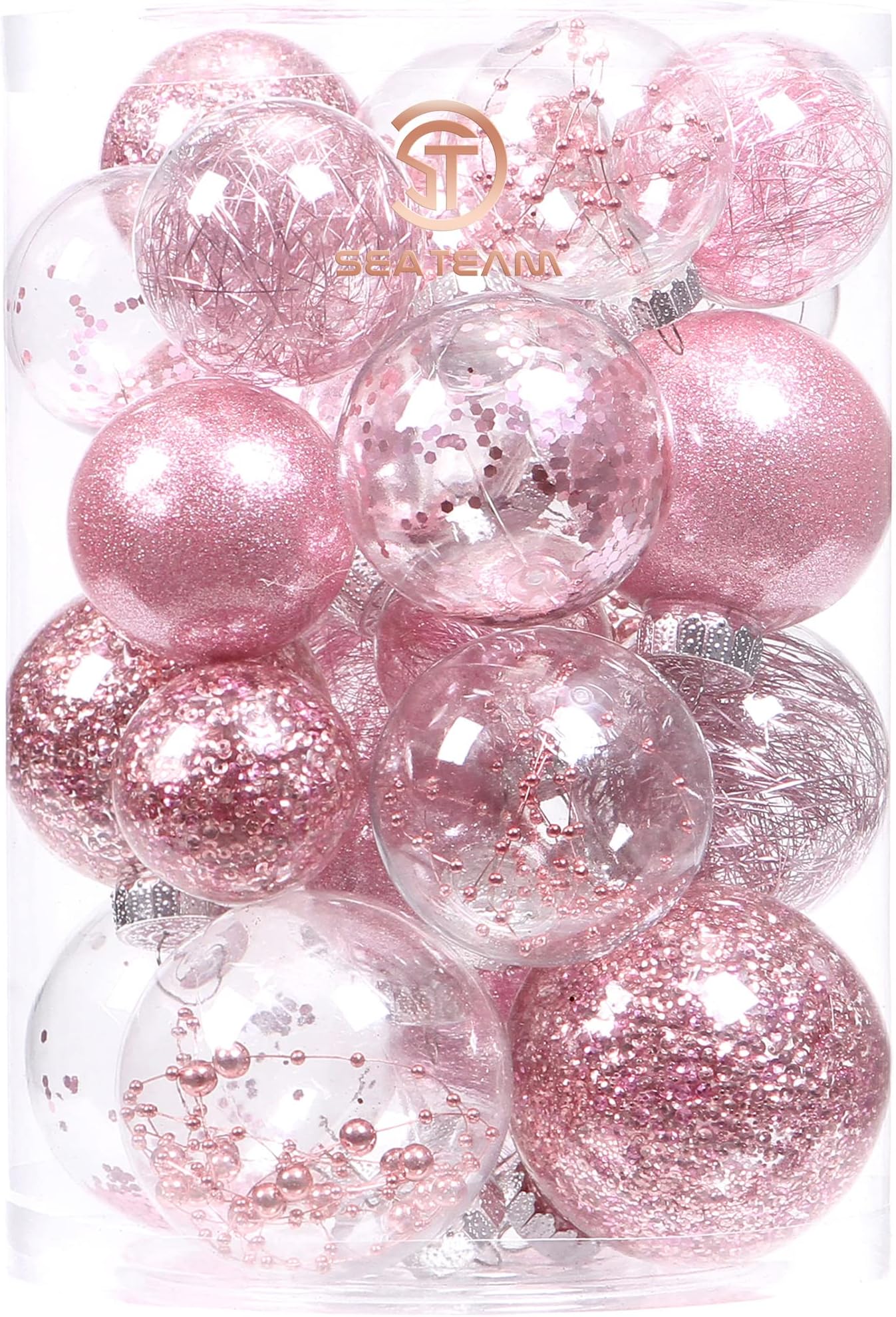 Sea Team 25-Pack Assorted Clear Christmas Ball Ornaments, Pink