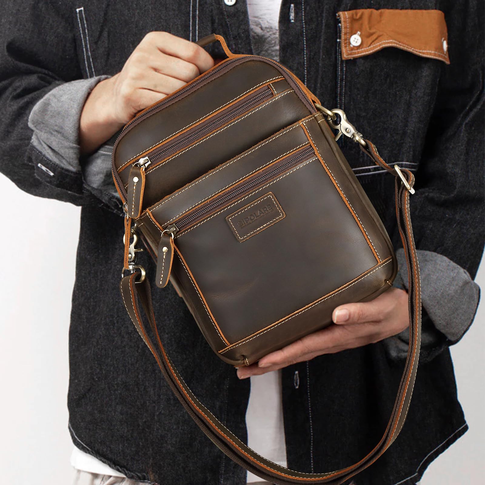 Polare Italienische Kuriertasche aus Vollnarbenleder, Vintage, Brust, Schultertasche, Crossbody-Tasche, lässig, Business-Handtasche für Herren