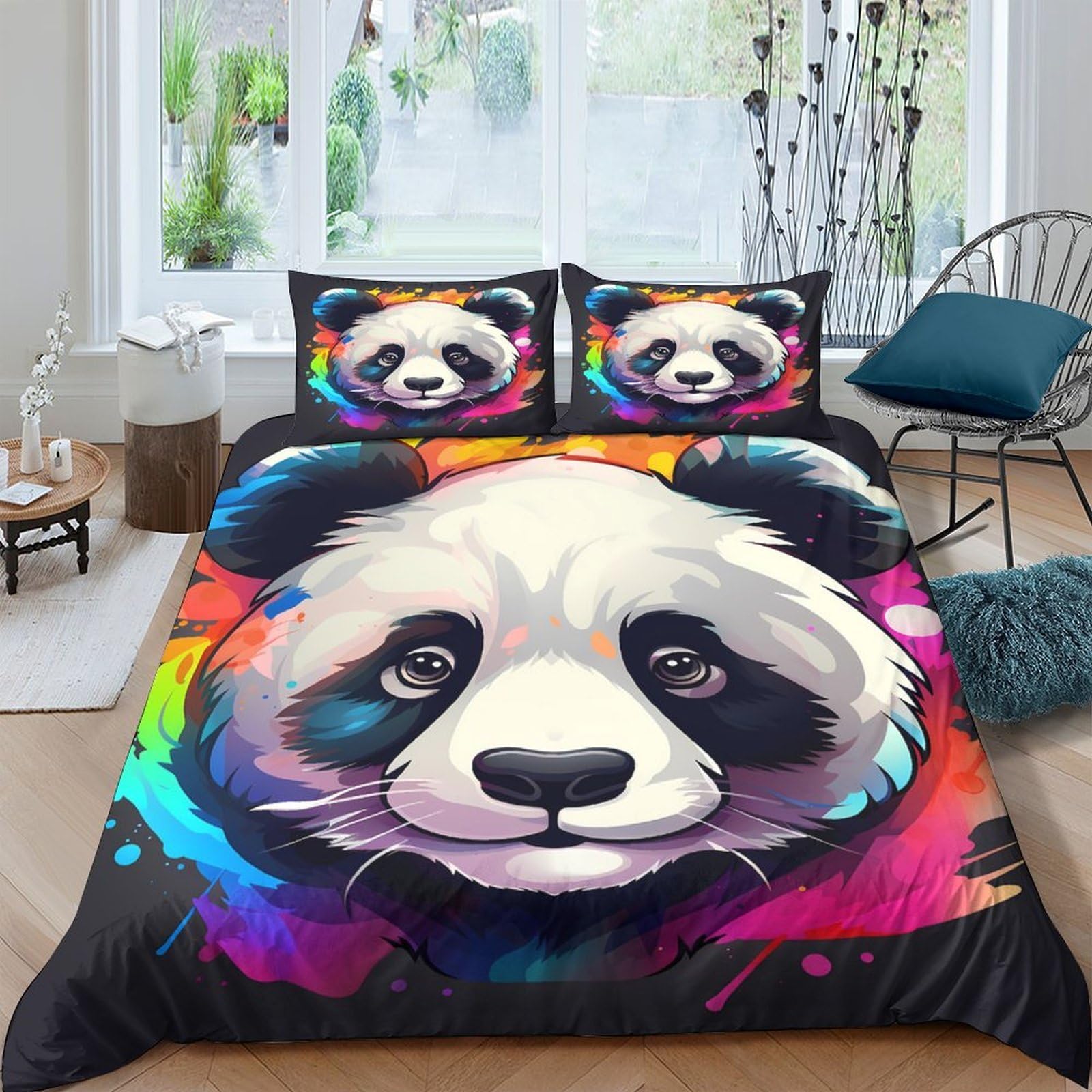 Ctjqhvkz Style-7 3D Printed Colorful Panda Fitted Sheet Microfiber Soft Washable Artistic Panda Mattress Cover For Bedroom Dorm Decor Single（135X200cm）