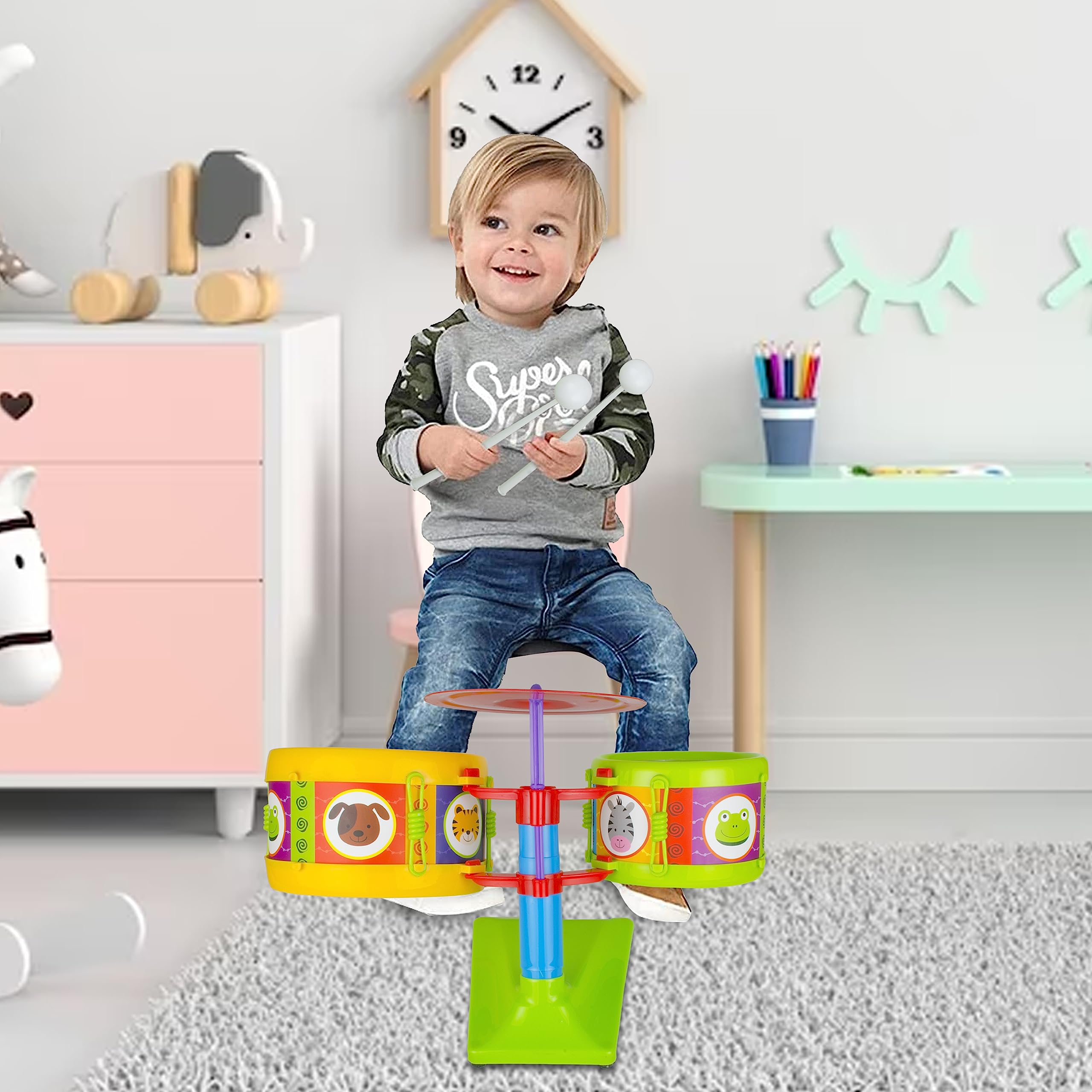 TOY FUN Musical Drum Set for Kids 2 Drums and 1 Cymbal Age 3 Years and Above - Image 2 thumbnail