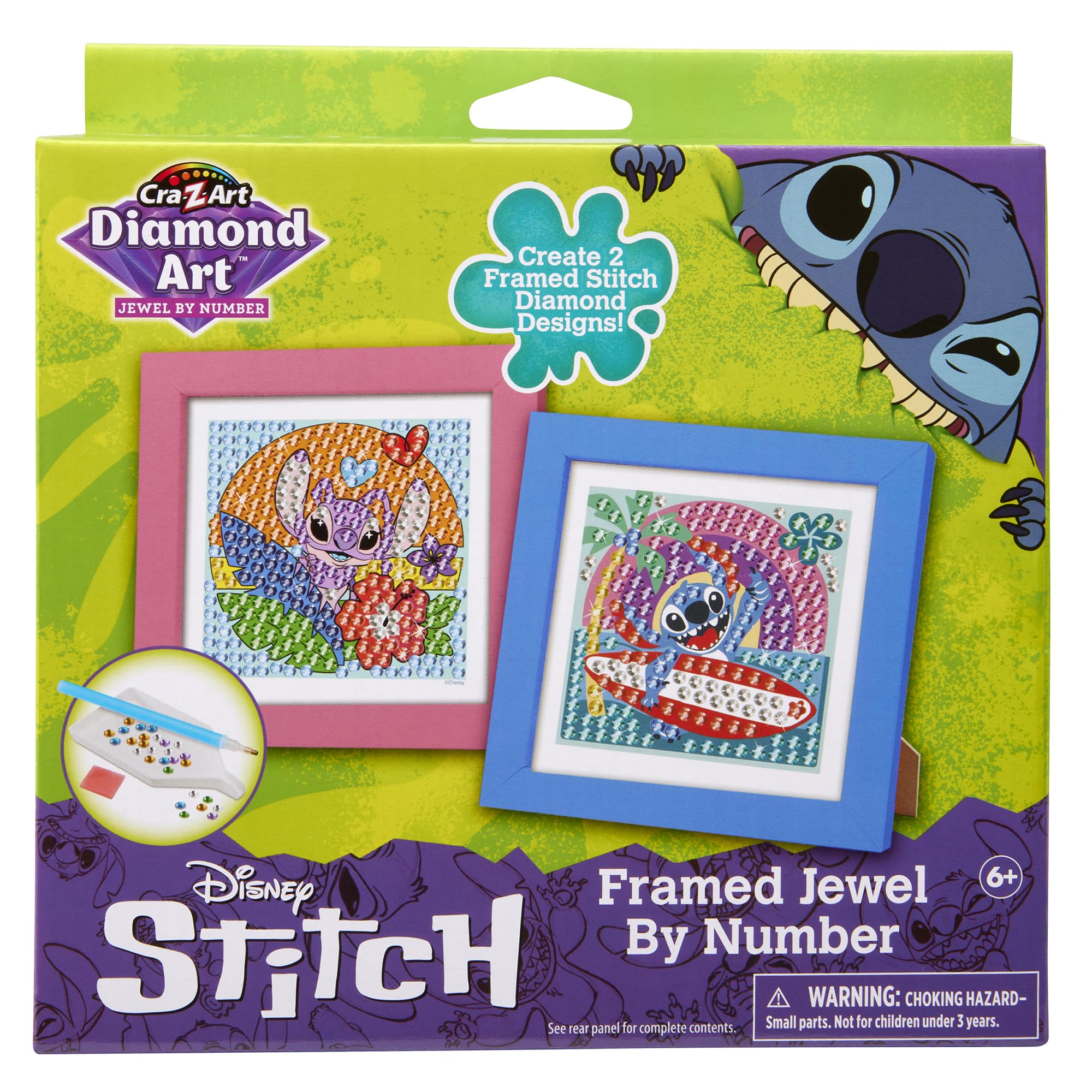 Cra-Z-Art Disney Stitch Framed Chunky Gem by Number Kit, Diamond Art Painting Kits - DIY Diamond Jewel by Number Art, Creative Gem Craft, Great Gift for Birthdays for Girls and Boys Ages 6 and Up