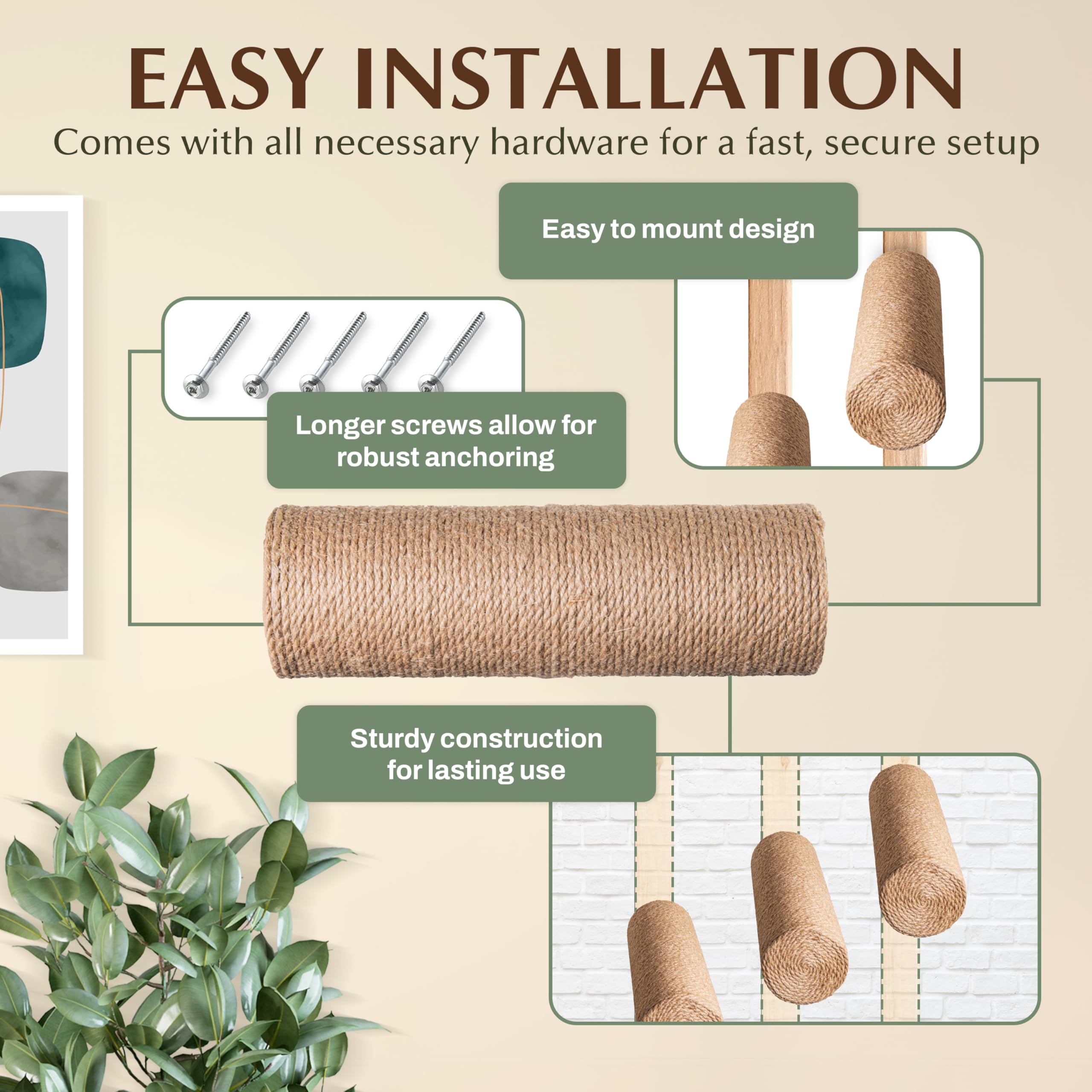 2-Pack Sisal Wall-Mounted Cat Climbing Wall Steps, Cat Wall Steps/Stairs with Sisal Scratching Surface, Wall Shelf Furniture for Climbing & Play for Kittens & Cats, Hidden Mounts - image 5