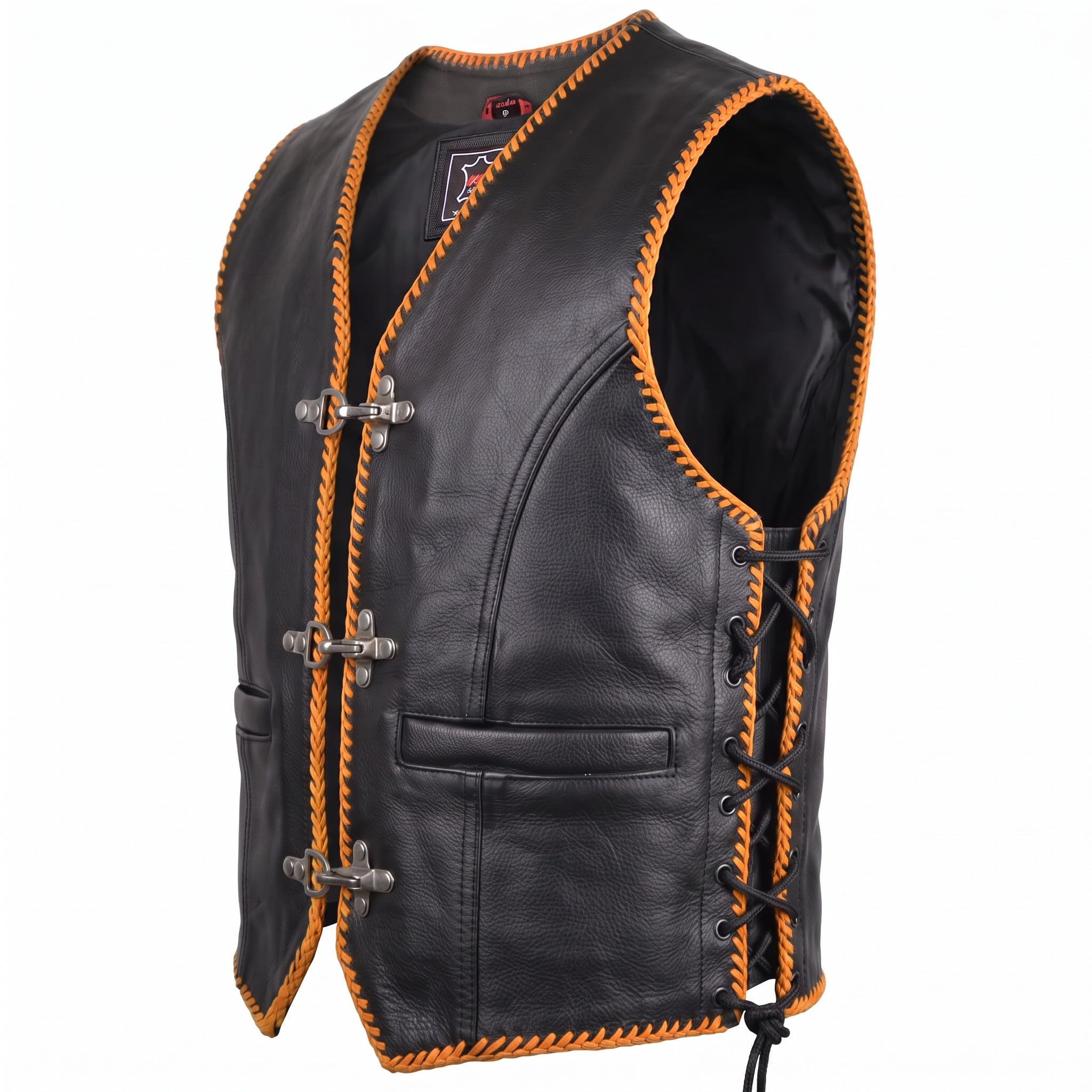 Gilet nero pelle biker con bordo arancione multicolore nero / arancio XXL