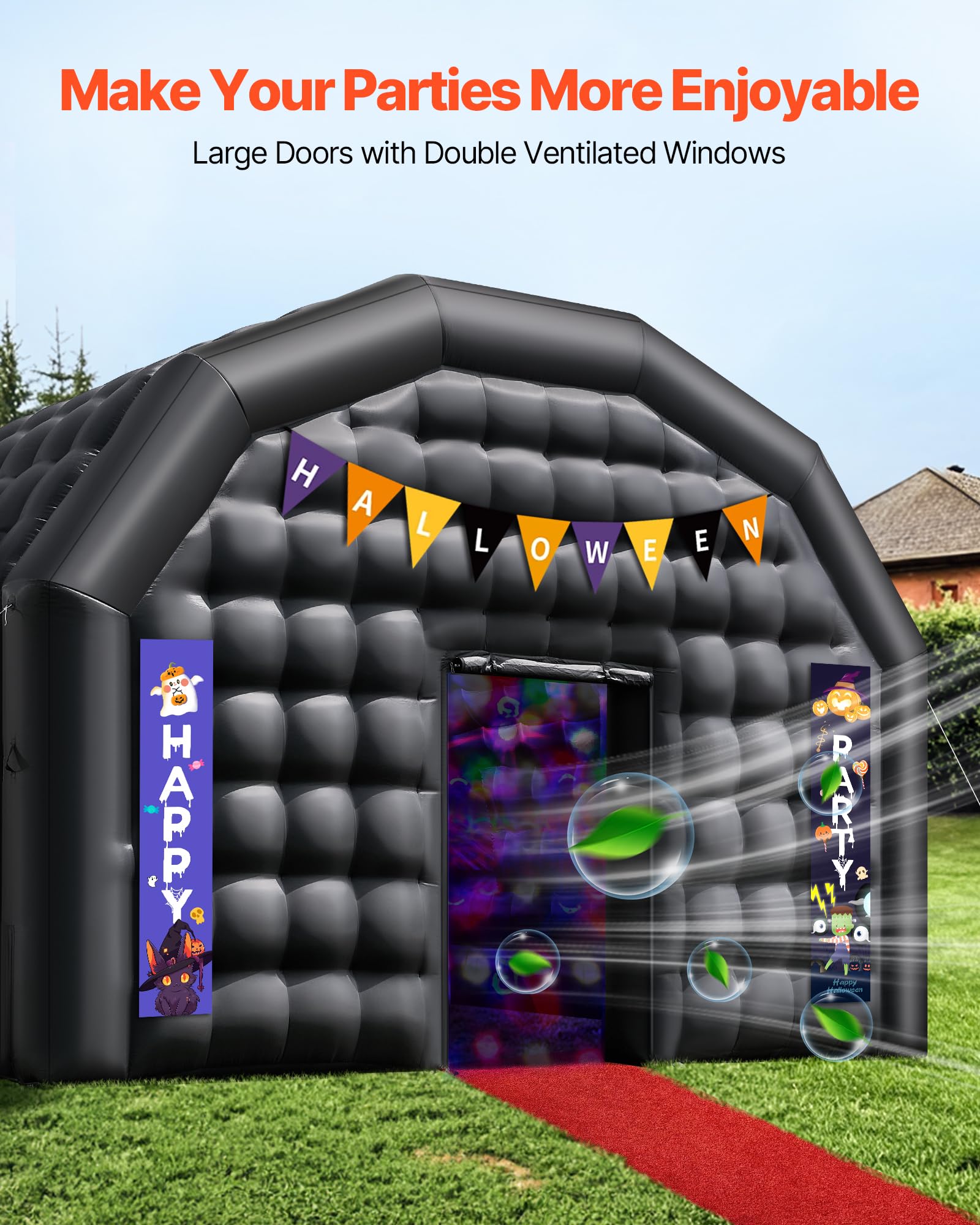 VEVOR Nadmuchiwany namiot imprezowy, nadmuchiwany namiot 8 x 6 x 4 m z dmuchawą 1100 W, worek z piaskiem i 2 oknami, namiot typu wiadro na imprezy, urodziny, wesela i imprezy, czarny