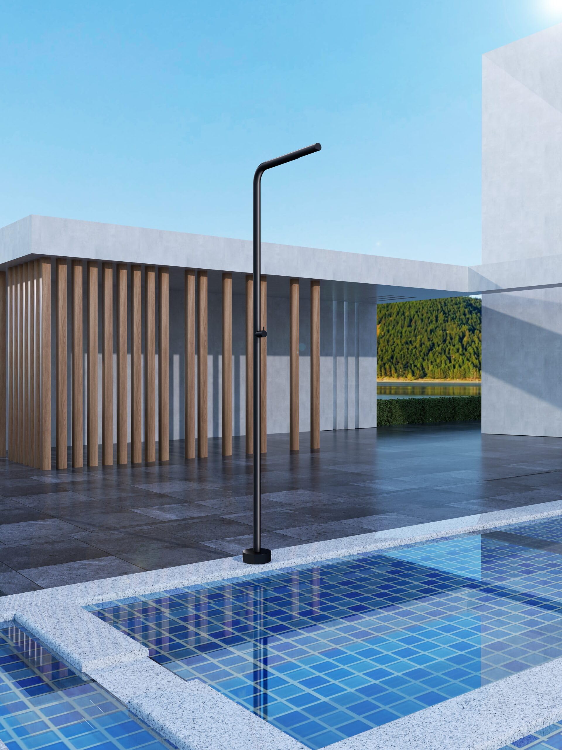 Mice - Ducha exterior para Piscina - Jardin - SPA con Rociador Tubular de 42mm con una altura 220 cm de acero inoxidable S316 Monofluido de 1 Via Agua Fria Color Negro Mate