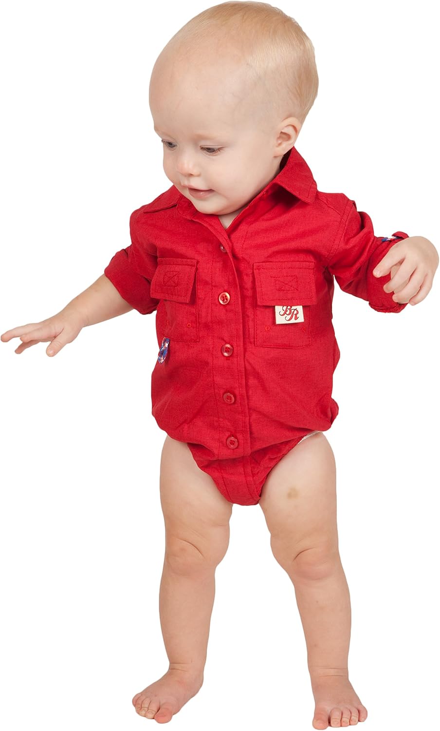 Bull Red Baby Girls PFG Vented Fishing Shirt Button Up One Piece Snaps