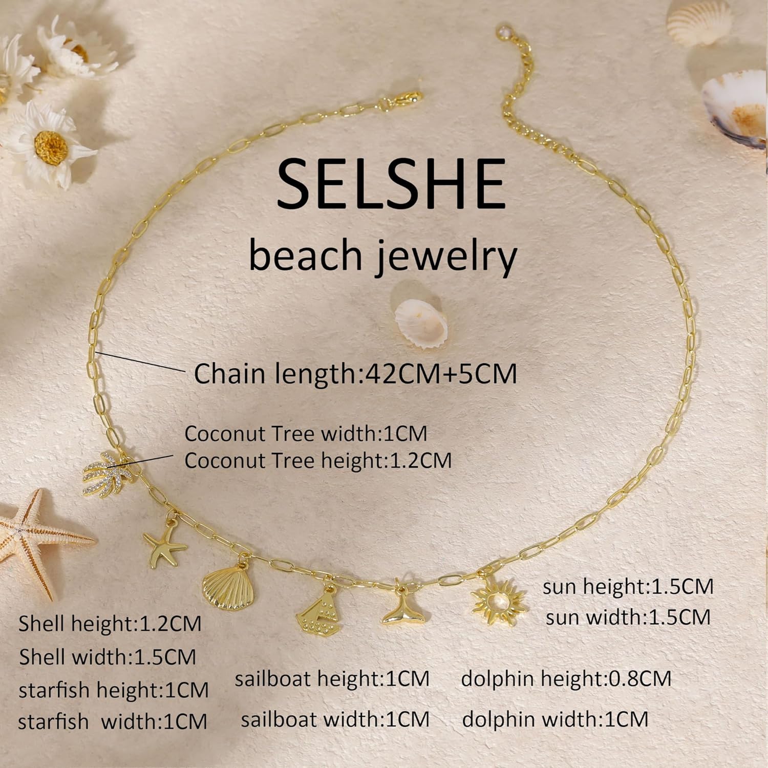Charm Necklace for Women,Dainty 14K Gold Plated Starfish Seashell Necklace Simple Gold Beach Necklaces for Women Trendy Beach Jewelry - Image 3