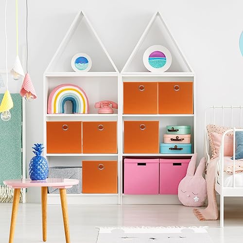 Miniatura 3 de SIMPLE HOUSEWARE Contenedores de almacenamiento plegables con asas, 11 pulgadas, naranja, paquete de 6, organizadores de cubos de tela para armario