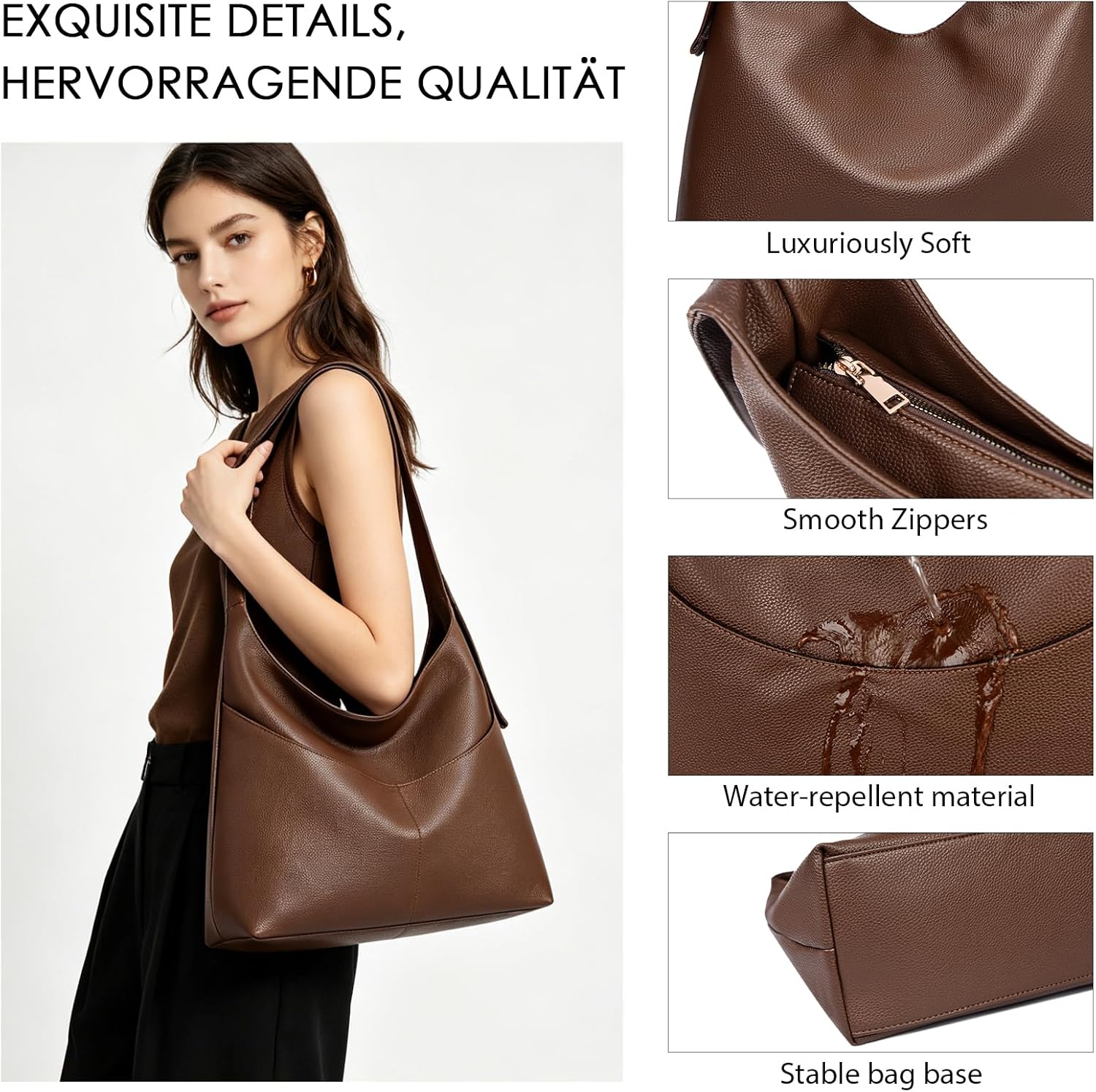 MYHOZEE Hobo Bags for Women: Large Slouchy Shoulder Bag Vegan Leather Adjustable Crossbody Tote Purse for Work Travel Daily | Soft Vegan Leather, Adjustable Strap, Zipper Closure, Front Pockets, Cross Body/Shoulder, Fits A4 15in laptop