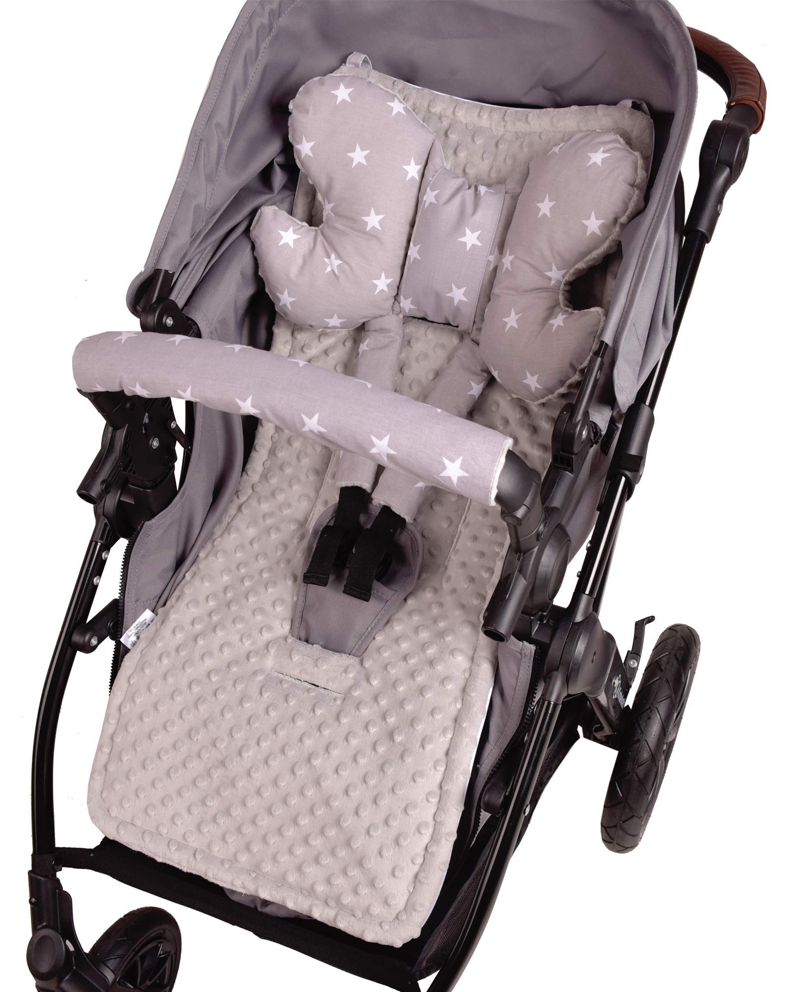 Medi Partners Funda Silla Paseo Verano Colchoneta Universal Carro Bebe Coche Colchón Capazo Saco para Carrito Protector Cochecito Sillas Fundas Cover (Estrellas blancas sobre gris Minky)