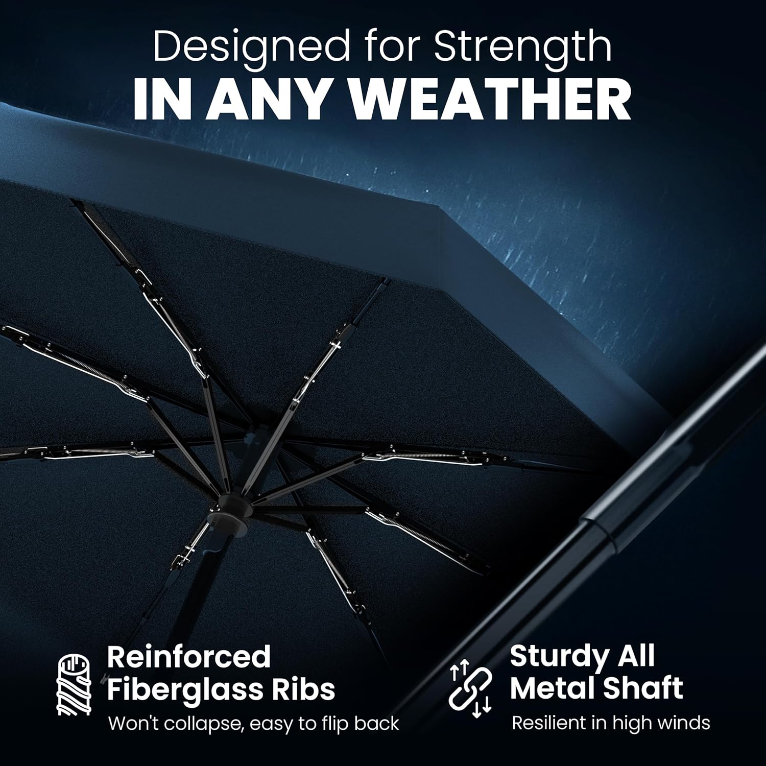 Rain-Mate Windproof Compact Umbrellas for Rain - Strong Reinforced Fiberglass Rib Design & Auto Open & Close - Portable Folding Travel Umbrella - Lightweight & Packable for Women & Men, Easy Collapse - Image 3