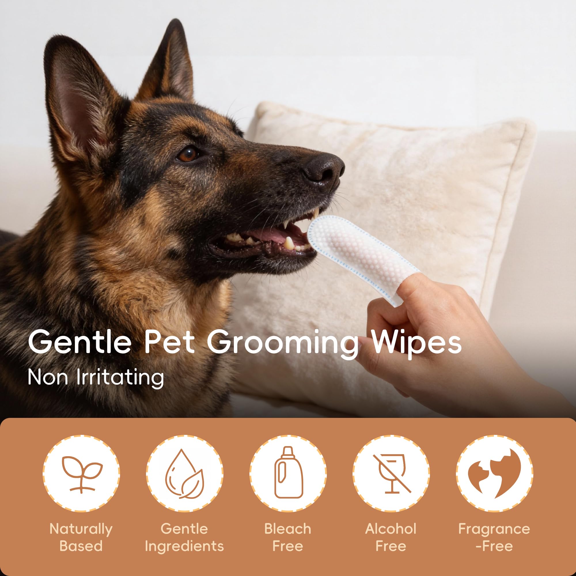 Toallitas de limpieza de dedos de perro, 60 unidades, toallitas de limpieza dental para mascotas, kit de cepillado de dientes para perros, gatos, eliminación de sarro, cepillo de dientes de