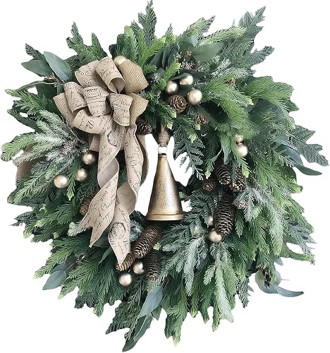 KOIUEYW 24 Inch Green Christmas Wreath, Artificial Christmas Wreaths for