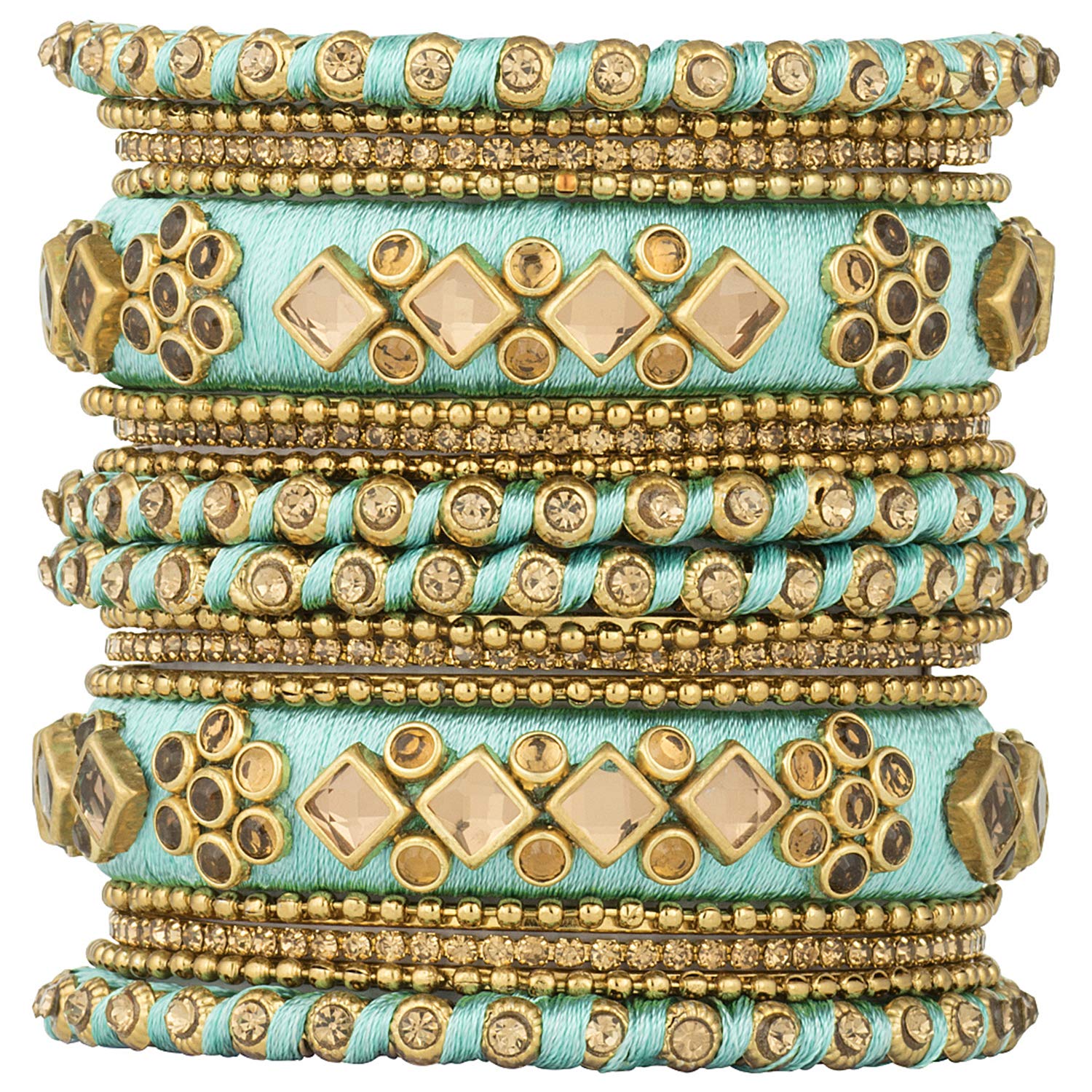 Peora Light Green Fabric Silk Thread Stone Studded Chura Bangle Set Navratri Gift for Women (Size 2.6 Inch) (B07QX8G4Q7) Amazon Price History, Amazon Price Tracker