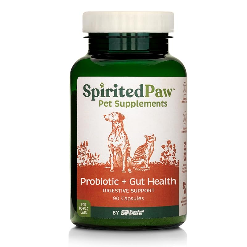 Spirited Paw Probiótico para Cães e Gatos com Prebióticos e Pós-bióticos PAW040 — 90 Cápsulas