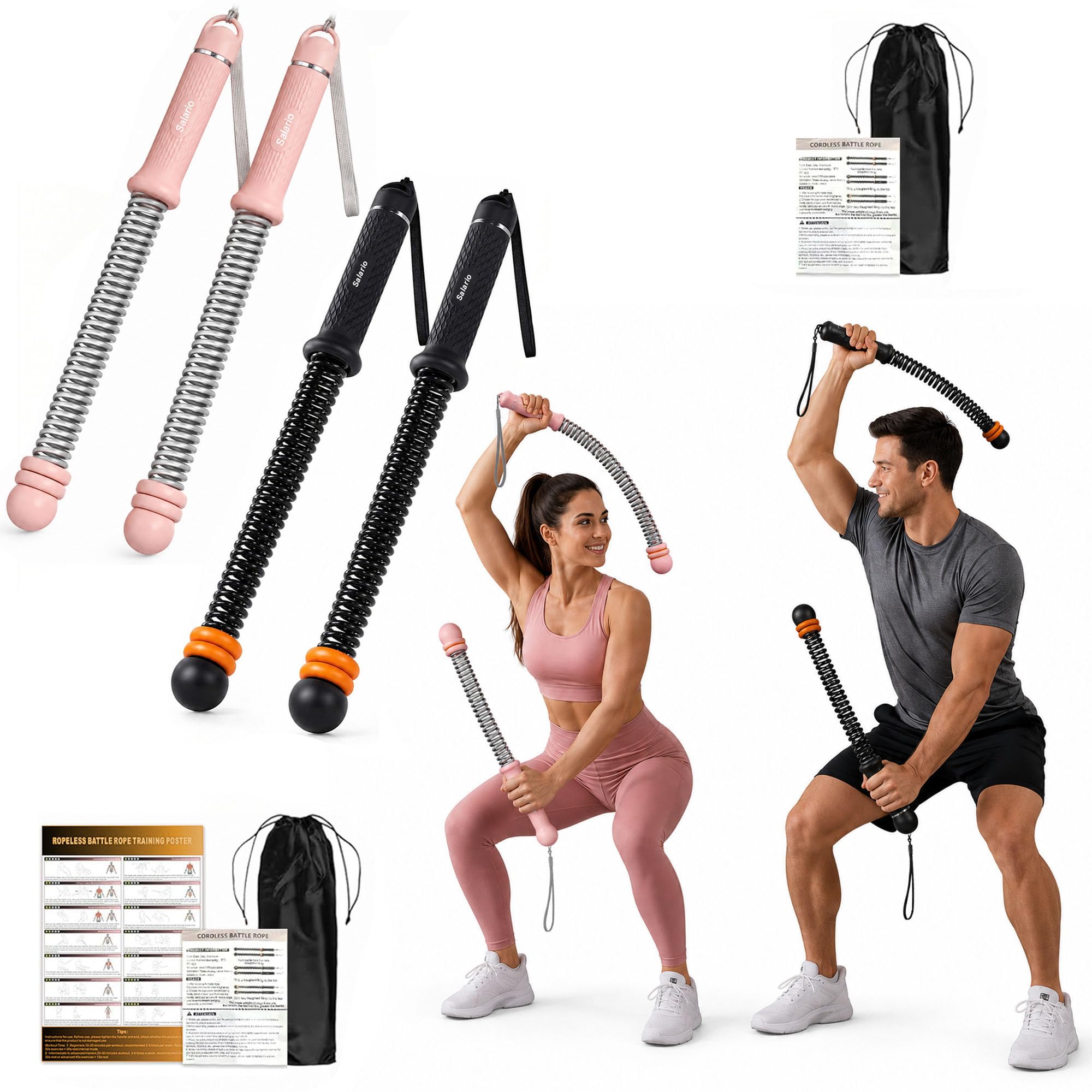 Cuerdas de batalla inalámbricas portátiles – Equipo de entrenamiento de gimnasio en casa para entrenamiento intensivo y fuerza central, ideal para el hogar, oficina, viajes y espacios pequeños