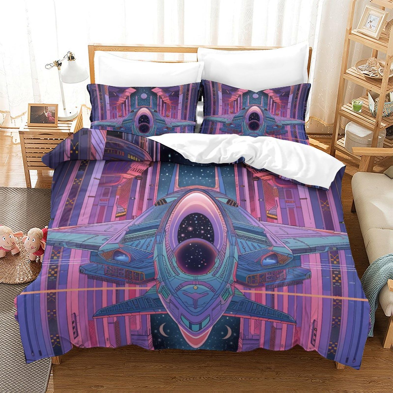 Housse de couette avion 3D finie la corvée du lit grâce à la fermeture éclair 260x220 cm
