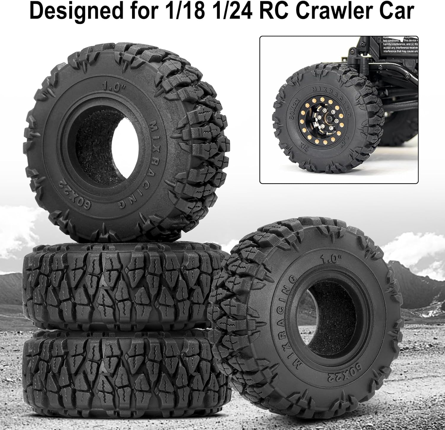 OGRC 1.0 Tires Soft and Sticky 1.0 Crawler Tires for 1/18 TRX4M 1/24 RC Crawler Axial SCX24 FMS FCX24 RC Crawler Car - 60 * 22mm