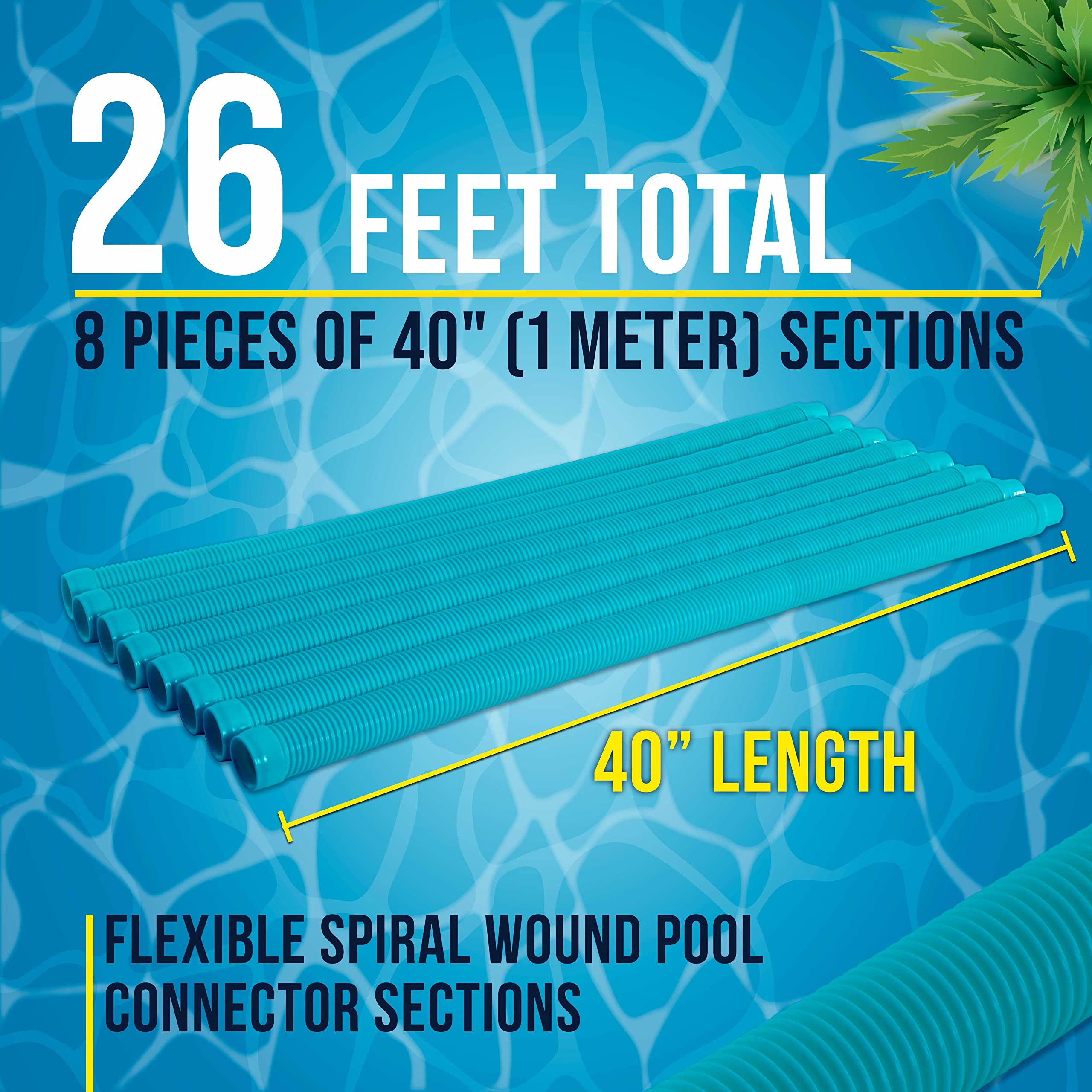 U.S. Pool Supply Professionelles 8-teiliges Schwimmbad-Staubsaugerschlauch-Set, blaugrün, 101,6 cm, flexible spiralgewickelte Verbindungsstücke mit 3,8 cm männlichen und weiblichen Manschetten,
