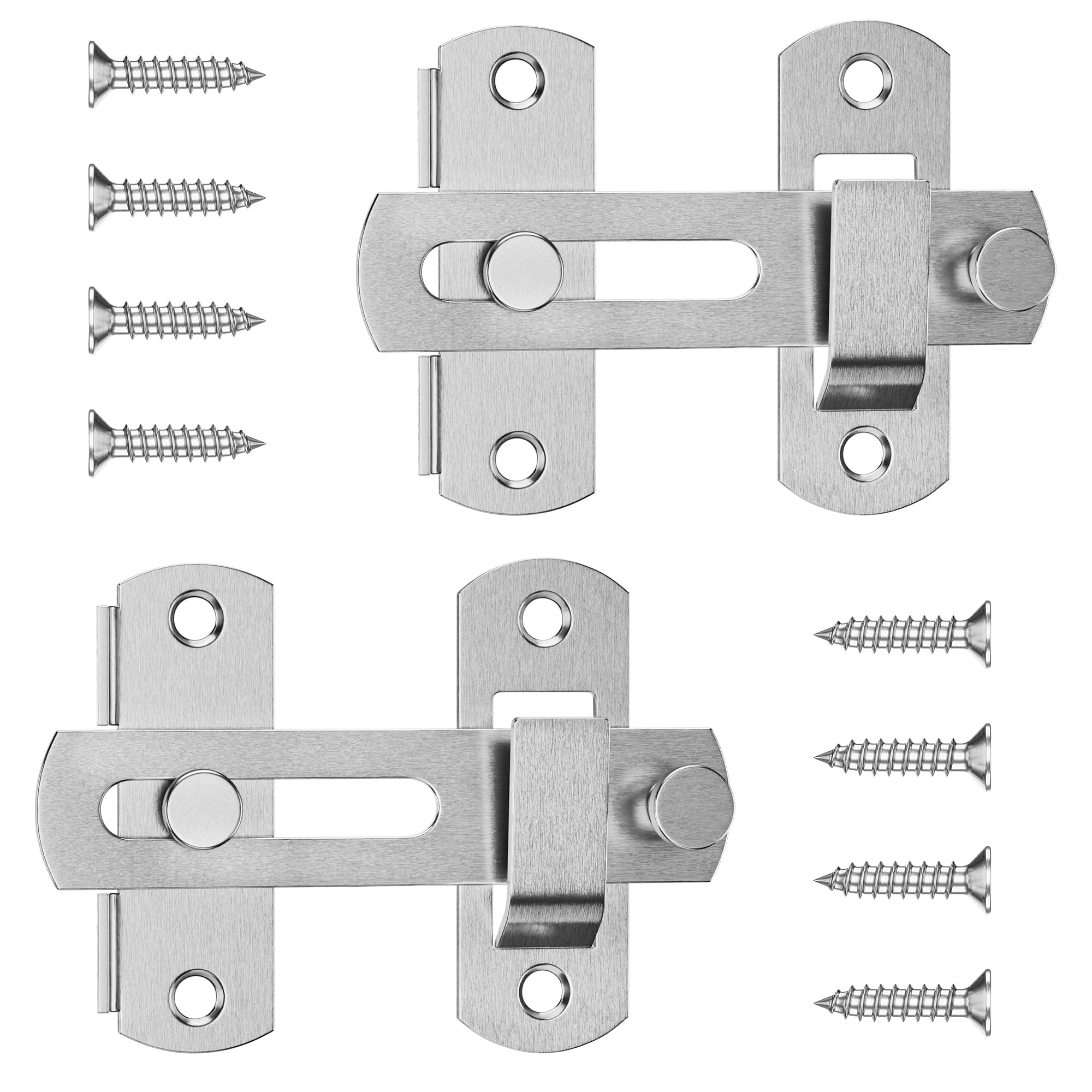 4 Inch Flip Latch Gate Latches, 180 Degree Flip Barn Door Lock Latch, Heavy Duty SUS304 Stainless Steel Flip Sliding Latch, Bolt Buckle Lock for Barn Sliding Doors, Brushed Nickel, 2 Pack-image-42