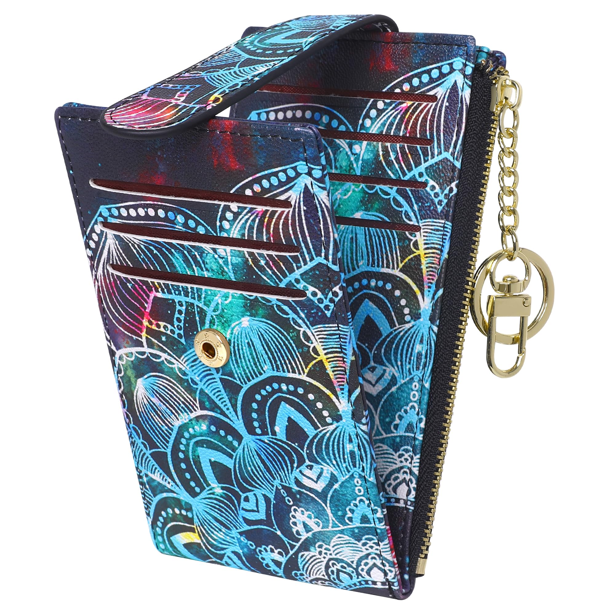 Badiya Slim Women Wallet RFID Blocking Bifold Compact 9 Card Slots Holder Wallets Soft Leather with Zipper Coin Pocket 2 ID Window