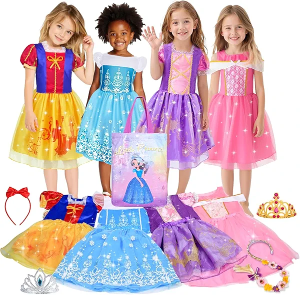Meland Princess Dress Up - Princess Dresses for Girls with Princess Toys, Dress Up Clothes for Little Girls Pretend Play