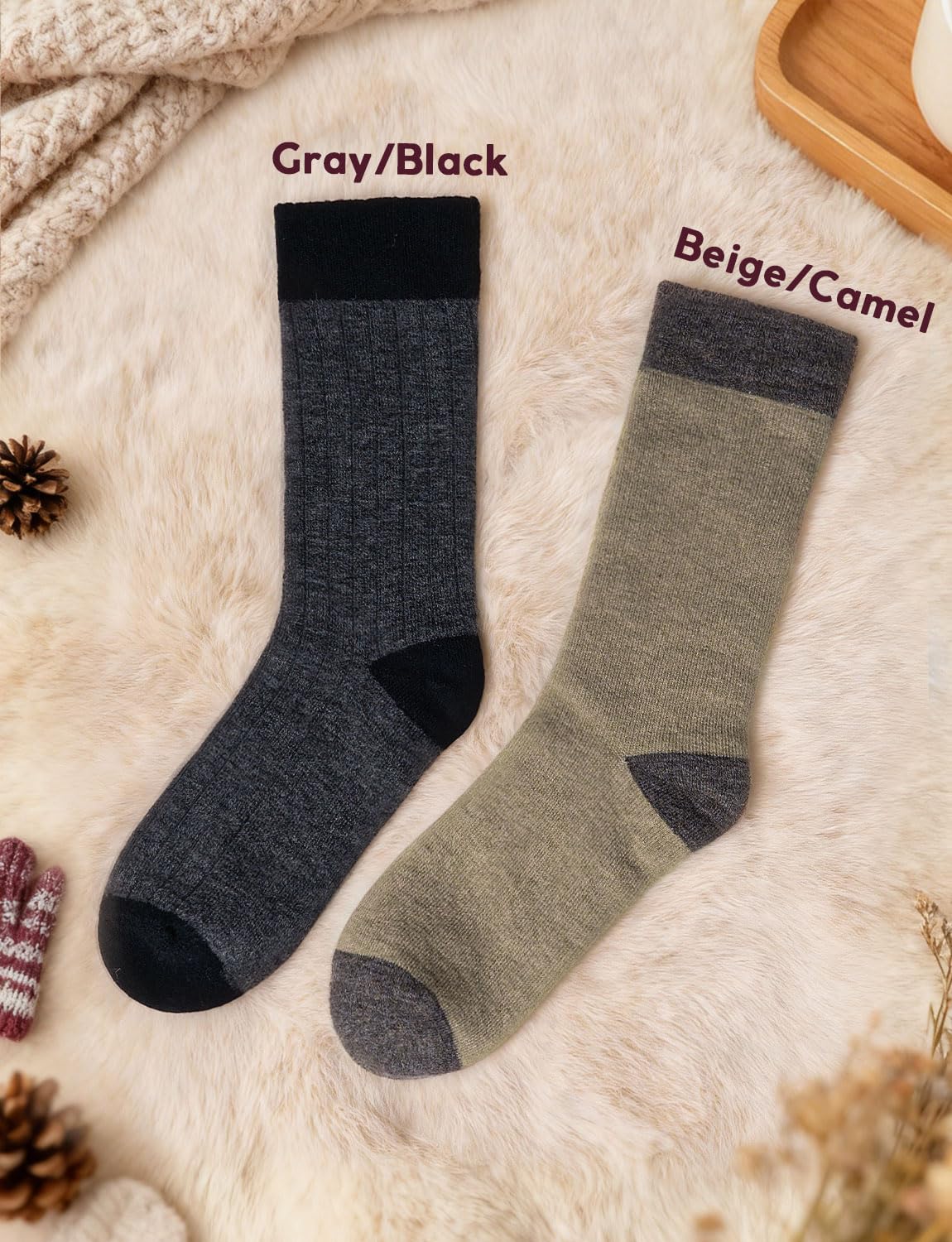 Juclise Chaussettes d'hiver en laine d'alpaga pour homme et femme, chaussettes d'hiver chaudes, épaisses et rembourrées, évacuant l'humidité, chaussettes respirantes