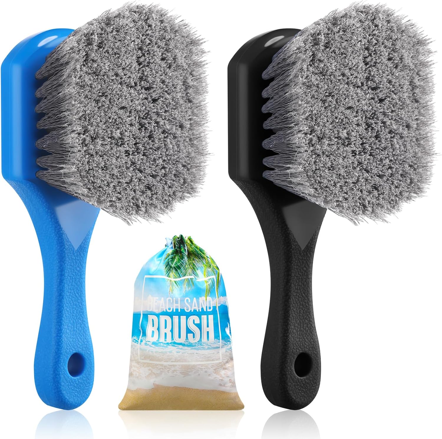 Remerry 2 Pcs Beach Sand Remover Brush with Drawstring Bag, Beach Accessories Scrub Brushes for CleaningSoft Bristle Brush for Summer Vacation Water Sports Volleyball Party (Blue and Green)