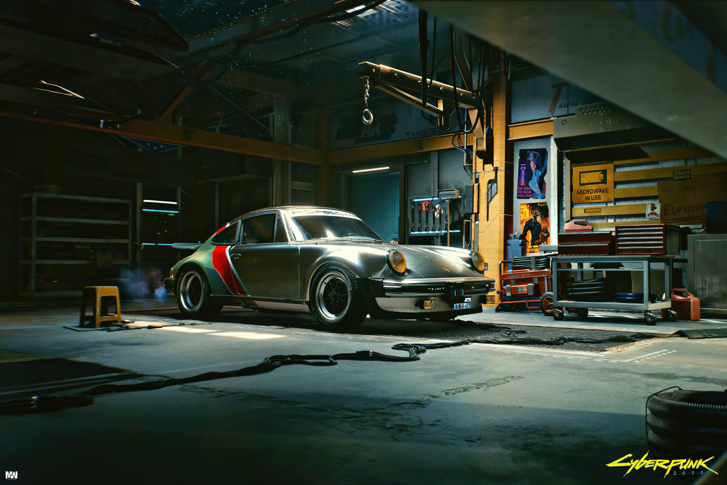 Midnight Works Cyberpunk 2077 Johnny Silverhand Porsche 911 Poster 18 x 12 inch 300 GSM