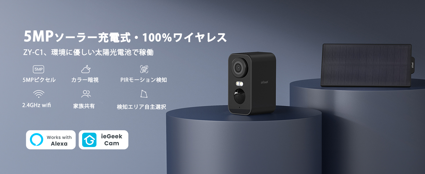 ieGeek 防犯カメラ 屋外 ソーラー 500万カラー暗視 ワイヤレス