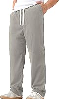 JOTOOK Men's Lightweight Corduroy Casual Pants - Elastic Waist Drawstring, Straight Baggy Fit with Pockets