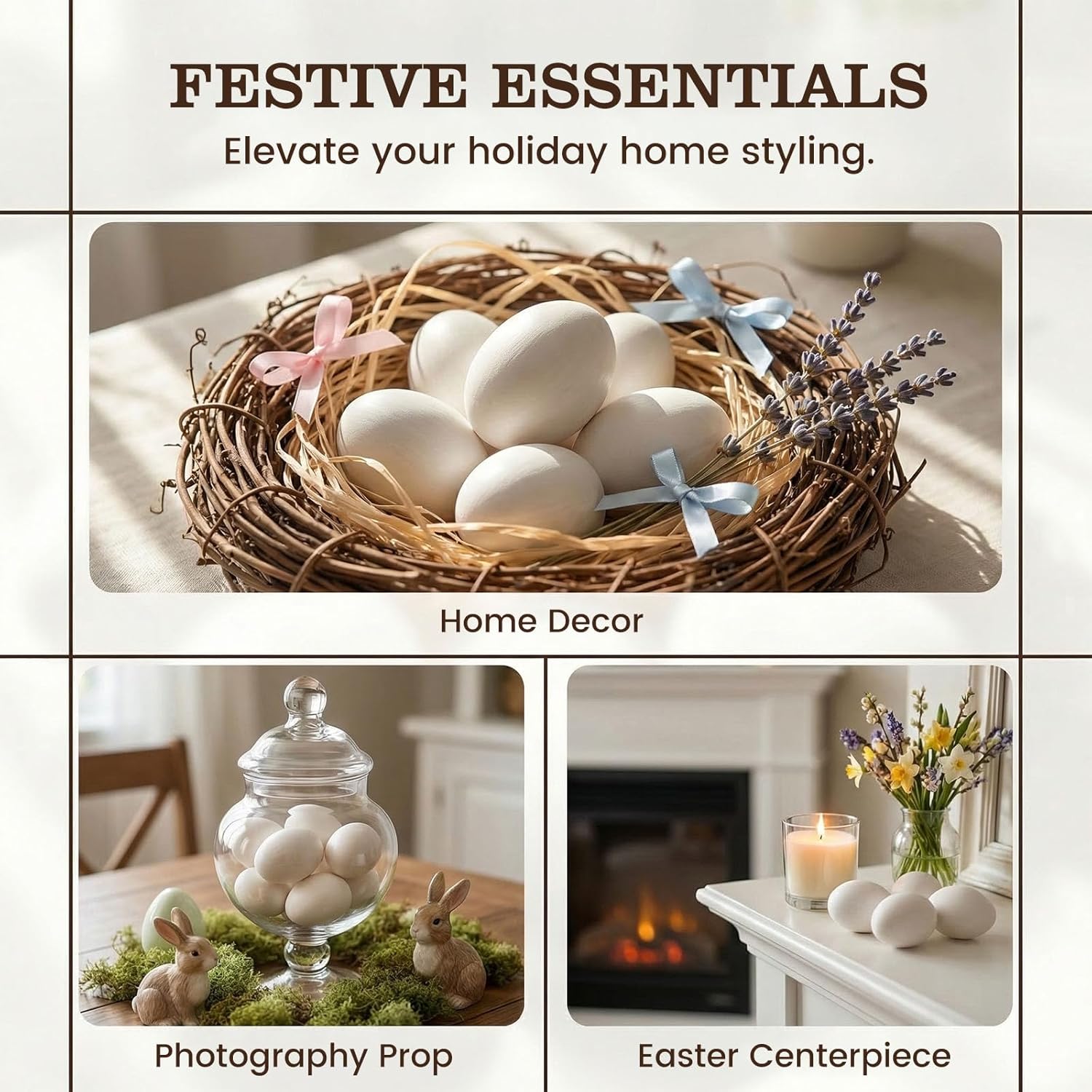 SallyFashion Wooden Fake Eggs for Nesting Boxes, 9 PCS White Easter Eggs for Craft Pretend Play Kitchen Accessories for Toddler Kids